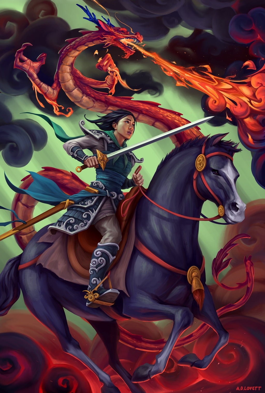 horse, dragon, Mulan, sword, 720P, Phone HD Wallpaper