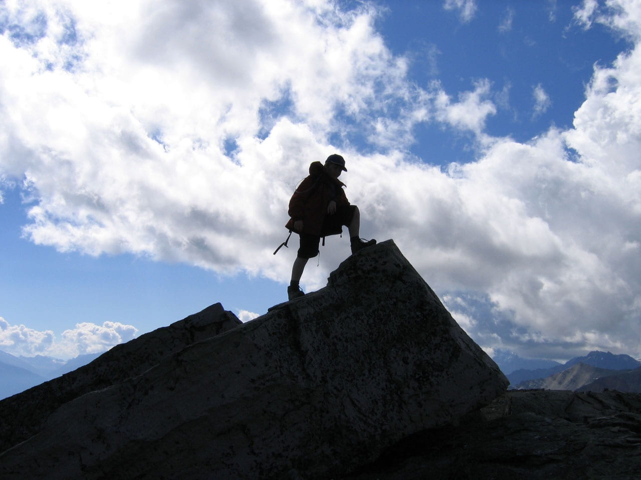 man, whistler, mountain, Silhouette, 720P, canadian, nature, Outline, daytime, conquering adversity, hike, cloud - sky, one person, mountain climbing, HD Wallpaper