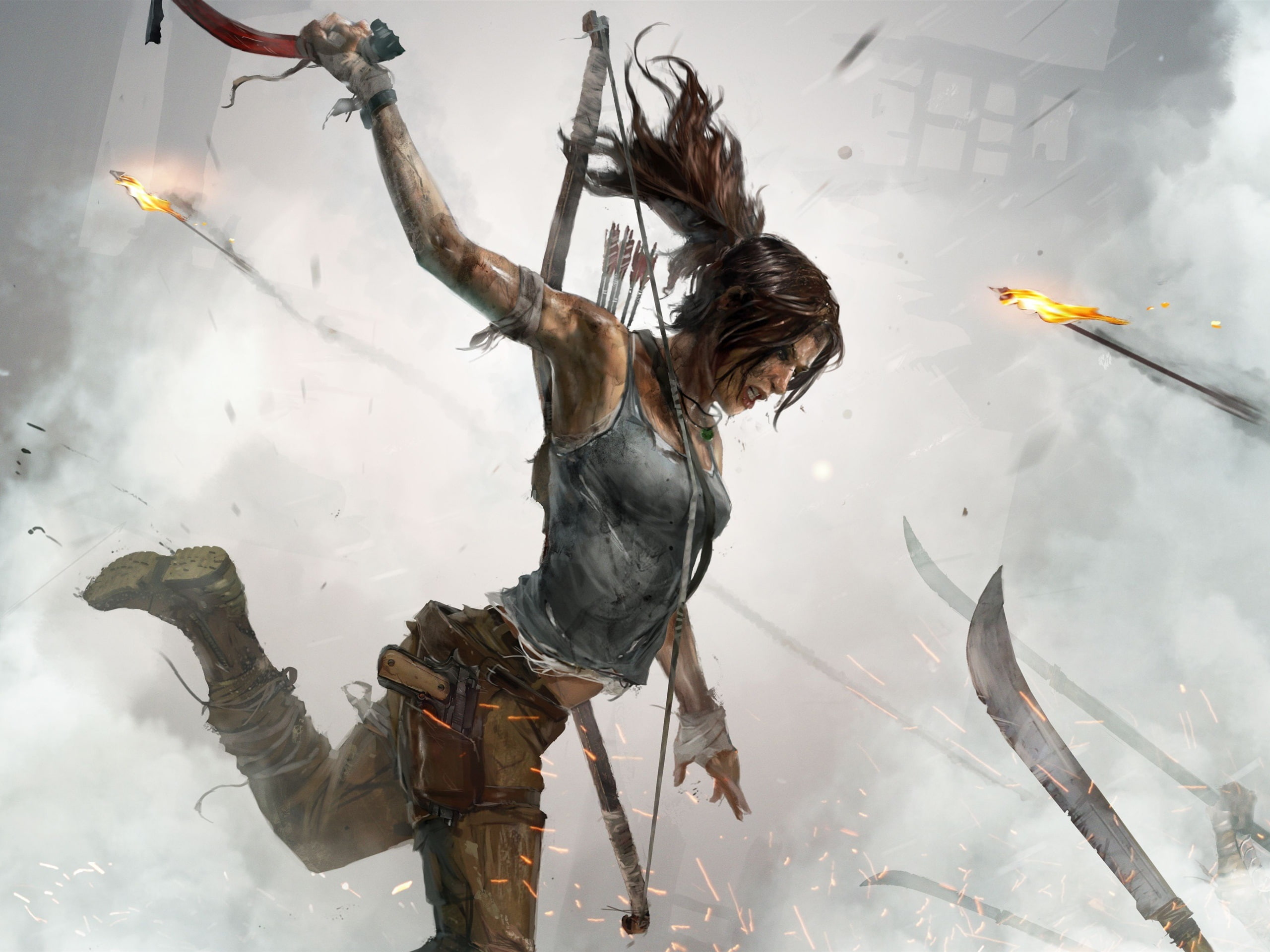 Blood, Raider, 2K, game, Tomb, Croft, Artwork, video, Fire, Lara, HD Wallpaper
