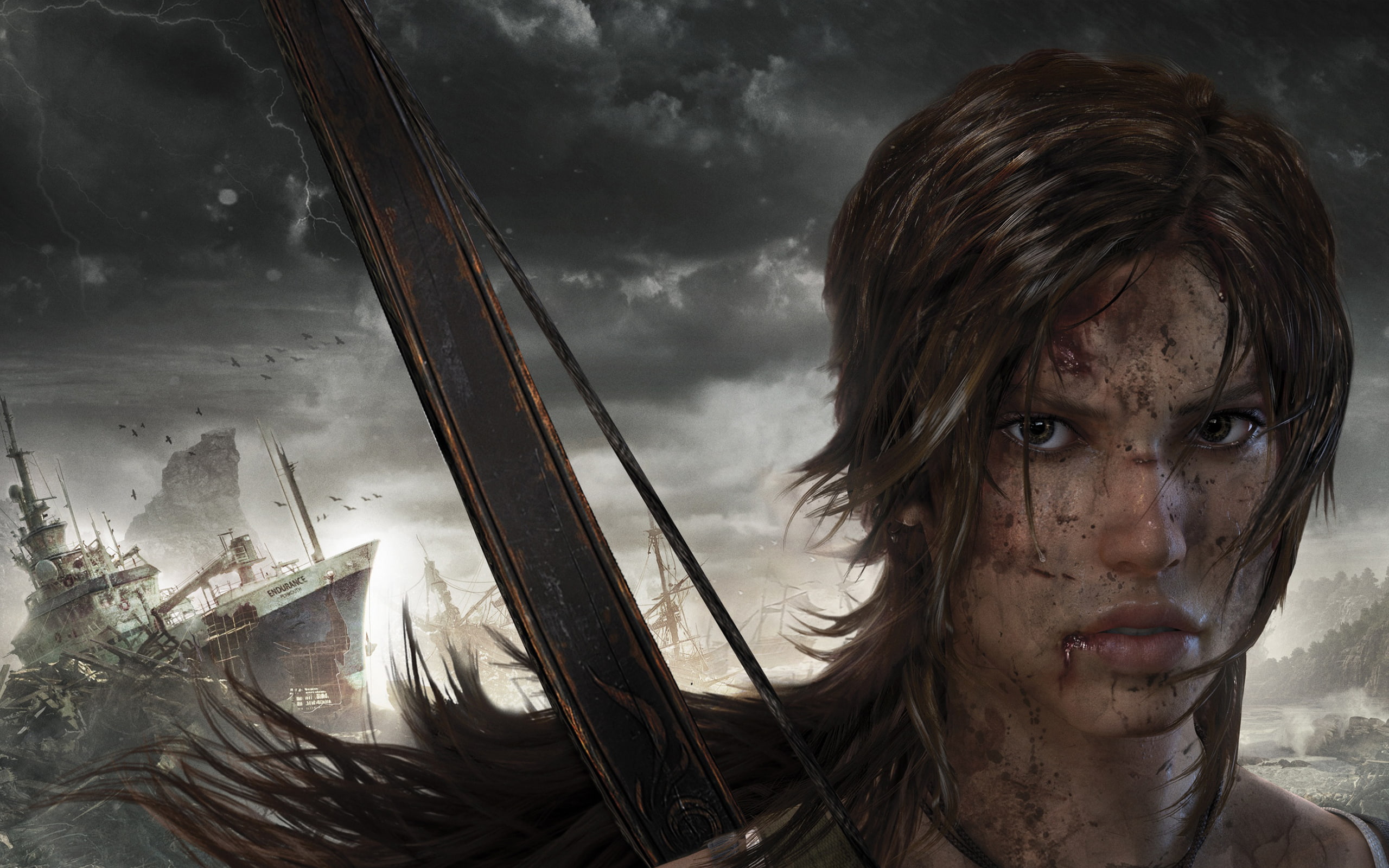 bow, brunette, croft, face, lara, tomb, 2K, blood, raider, hd, video games, HD Wallpaper