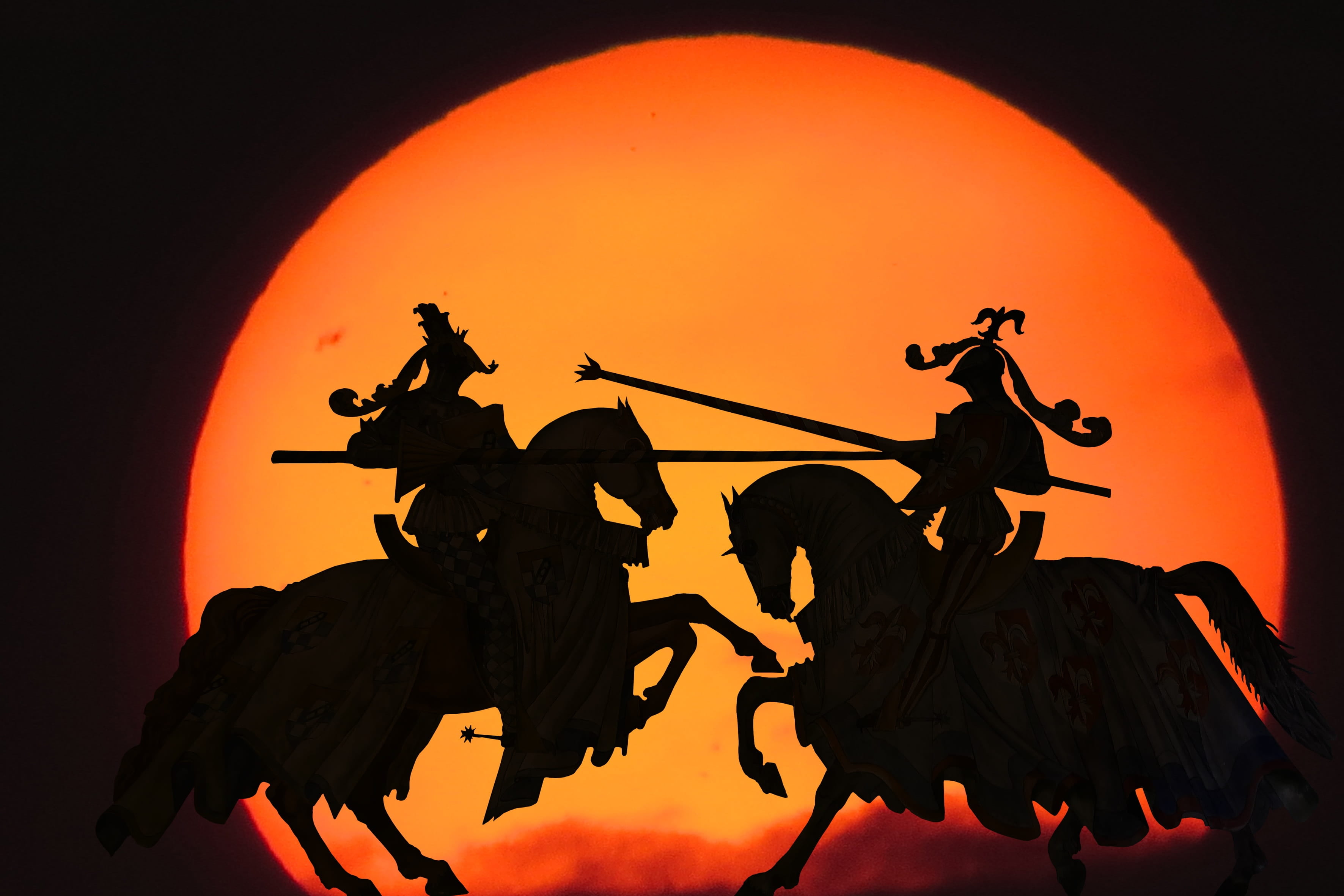 togetherness, people, knight, armed forces, lance, sun, army helmet, outdoors, army, history, men, architecture, sky, military, military uniform, silhouette, HD Wallpaper
