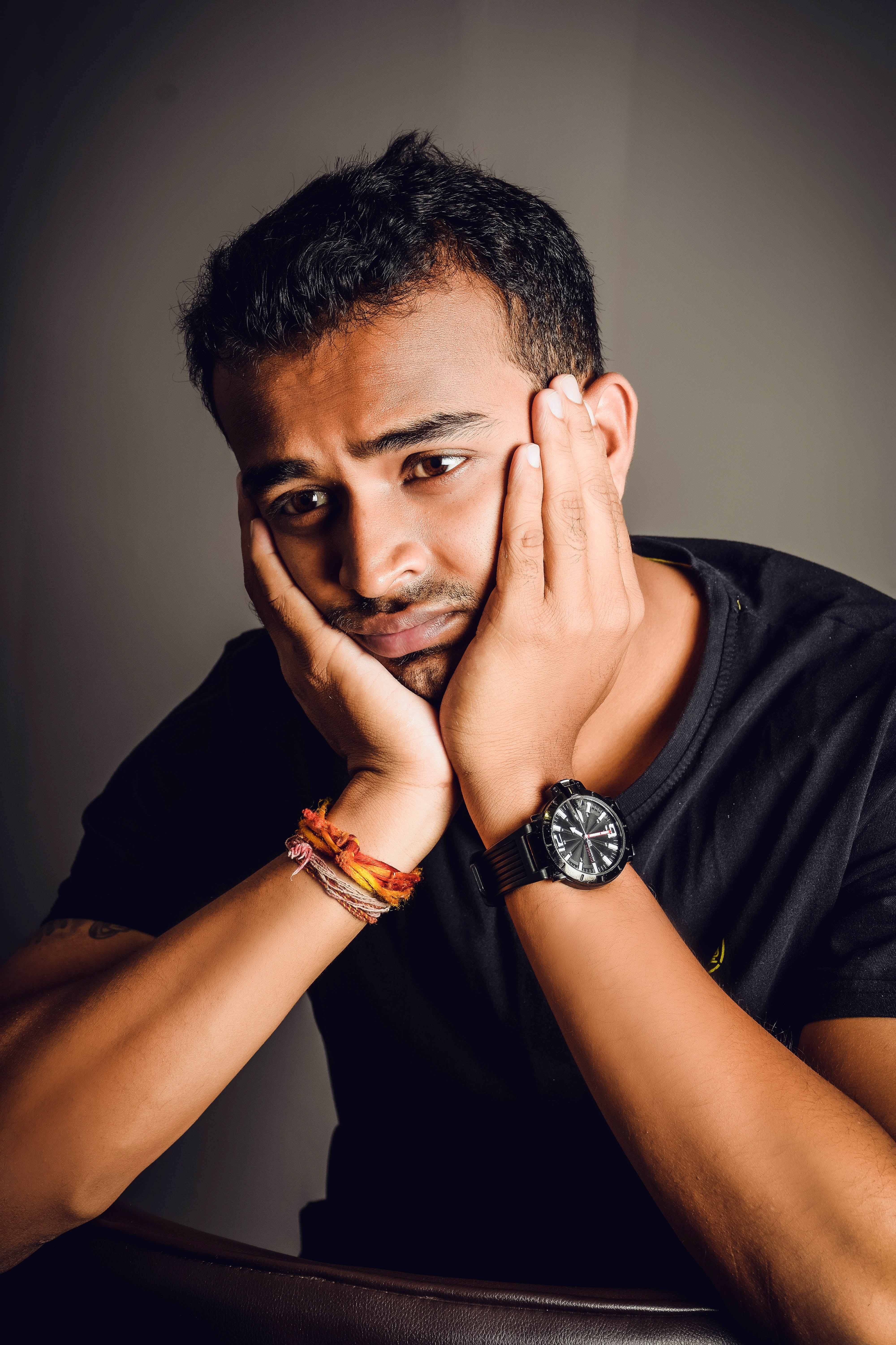 only men, wearing, one man only, time, adult, looking At Camera, young Adult, sad, head in hands, black, one Person, shirt, real people, wristwatch, crew, Phone HD Wallpaper