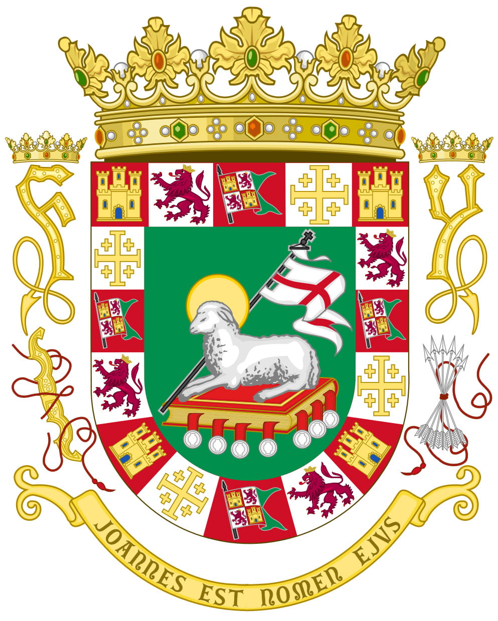 decoration, bird, crown, symbol, Coat of arms of Puerto Rico, western script, rico, yellow, United States, animal themes, coat, outdoors, puerto rico, representation, Phone HD Wallpaper