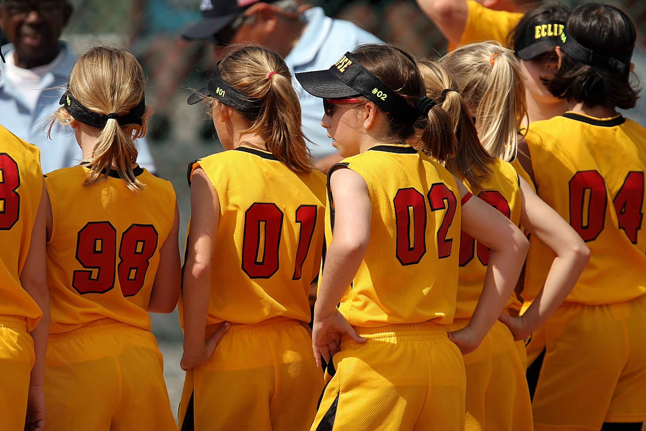 umpire, hairstyle, childhood, teamwork, young, sports, jersey, softball, team, sports team, team sport, females, group, cooperation, standing, league, children, HD Wallpaper