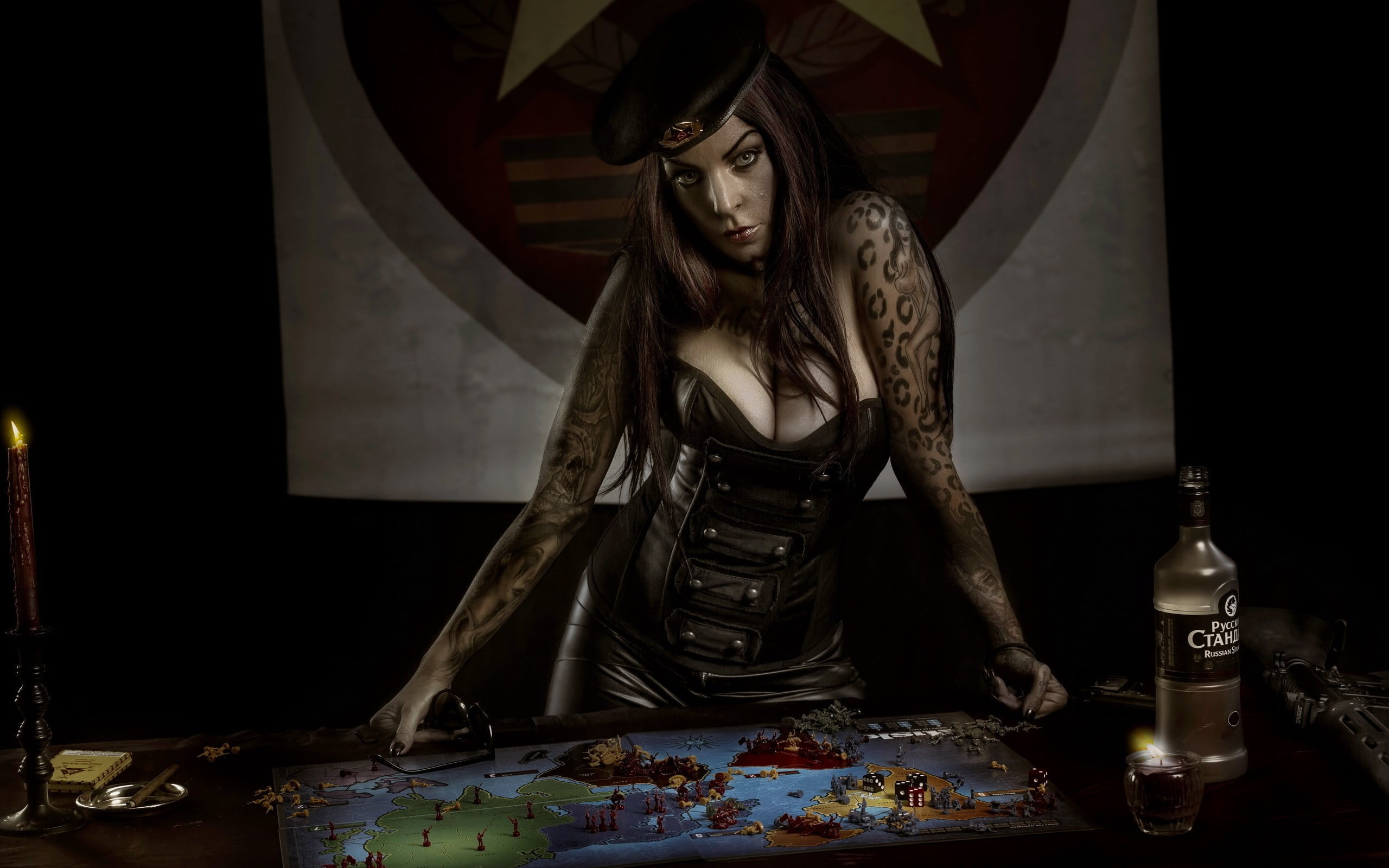 risk (games), candles, portrait, black, 2K, leisure activity, paint, young adult, real people, Russian women, beautiful woman, lifestyles, top, tattoo, HD Wallpaper