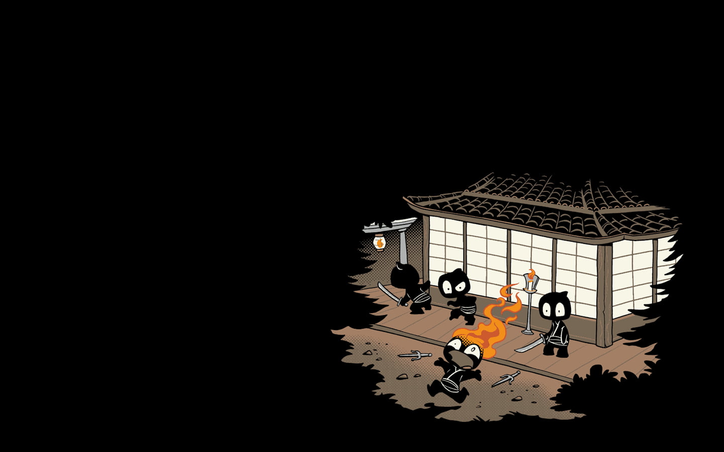 nature, artwork, city, building, minimalism, night, architecture, backgrounds, sky, tree, ninjas, travel, humor, illustration, reflection, building Exterior, HD Wallpaper
