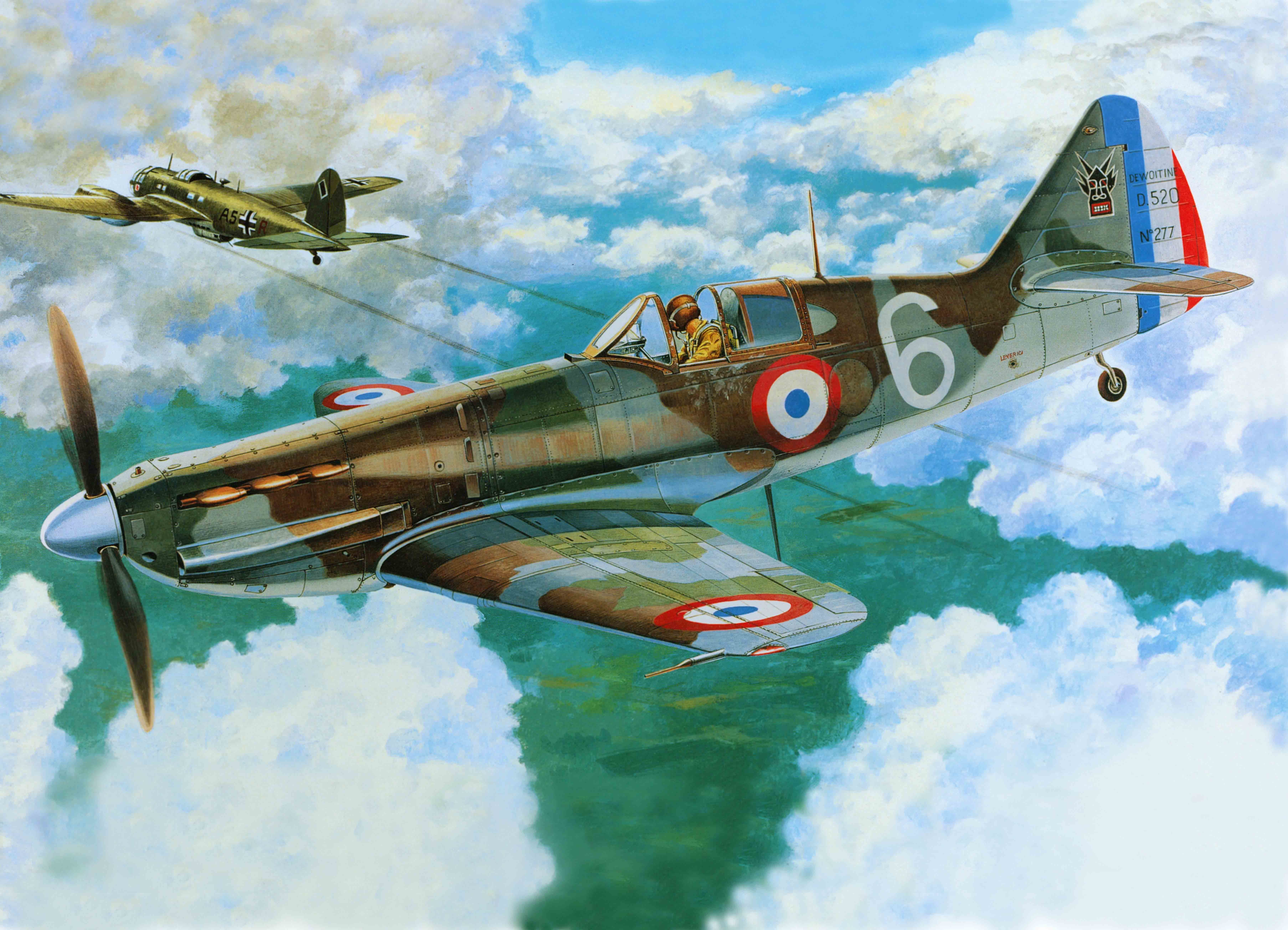 Dewoitine, BBC, the plane, French, 5K, WW2., D.520, France, art, single, fighter, HD Wallpaper