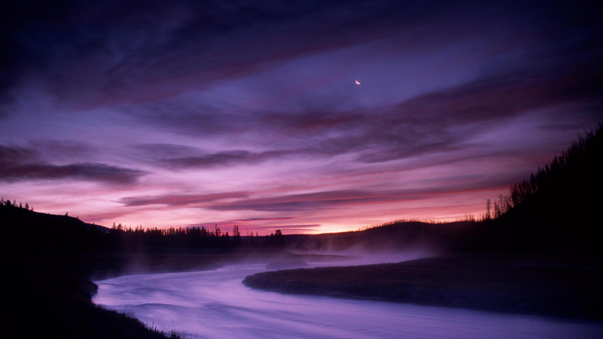 1080P, moon, mist, madison, yellowstone, nature and landscapes, river, park, night, HD Wallpaper
