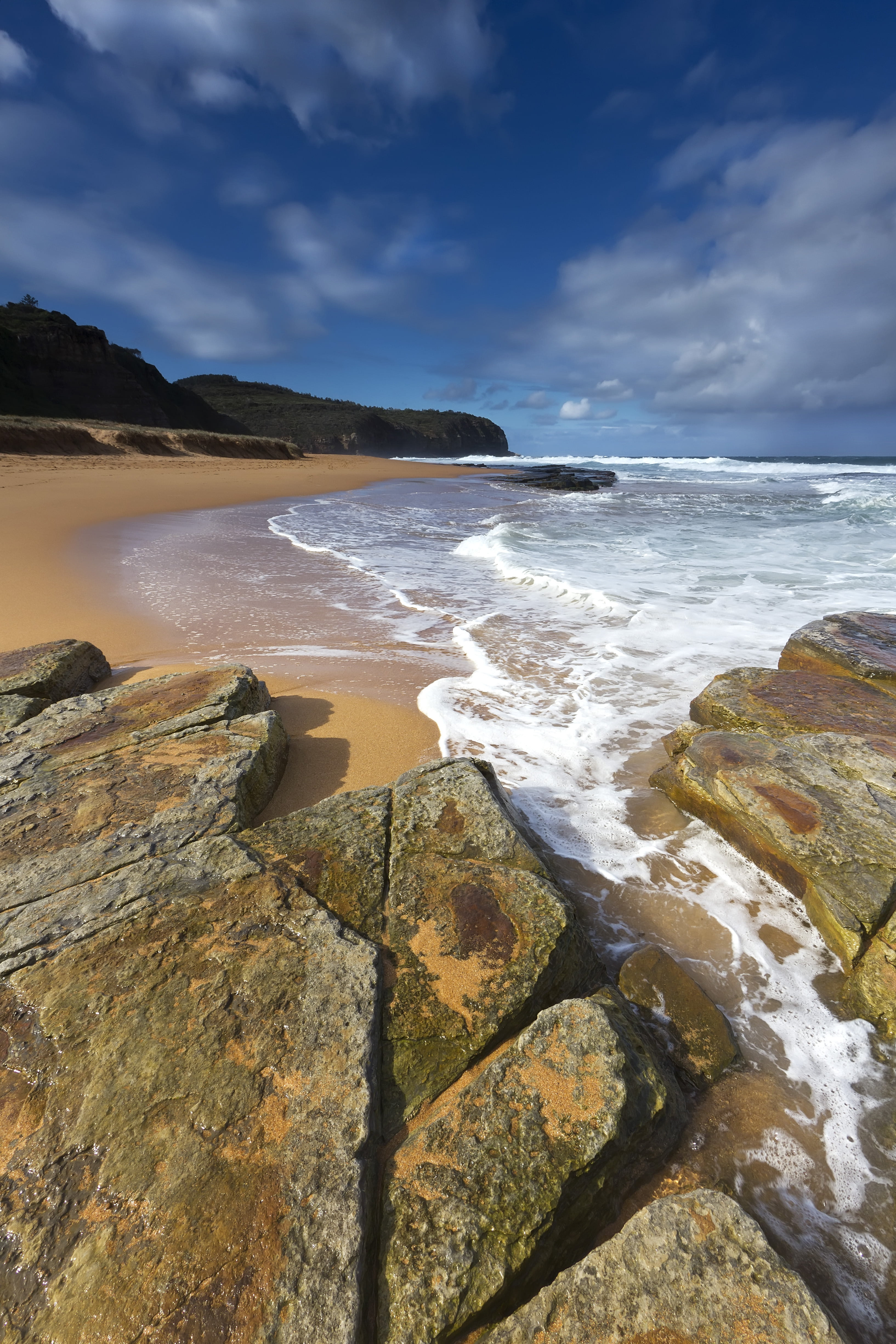 Photography, Canon, Illuminated, beach, wave, Landscape, seashore, Water, rock - Object, USM, 4K, Kiss, sky, Warriewood Beach, Rocks, rocky, New South Wales, Phone HD Wallpaper