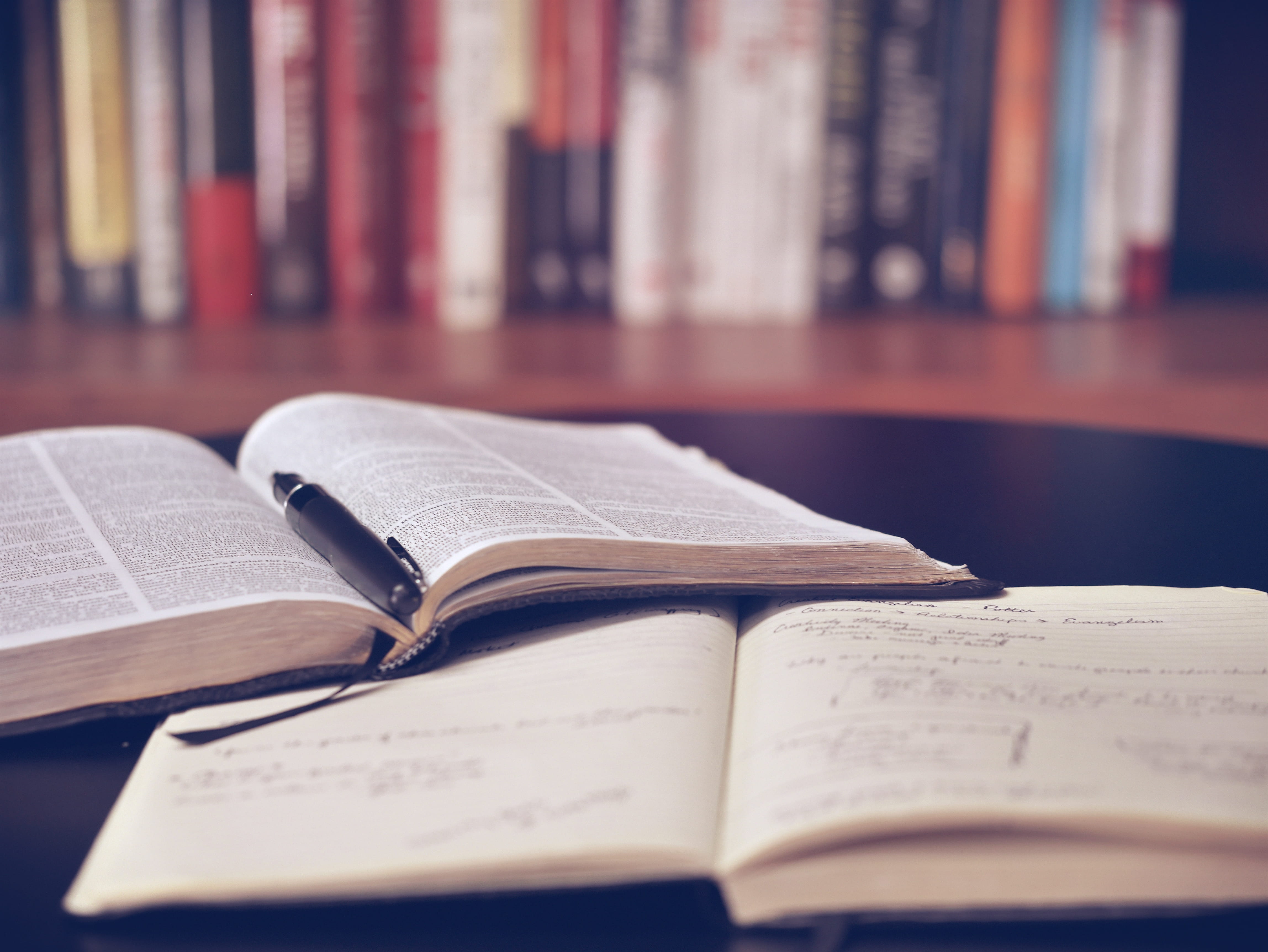 study, religion, education, activity, room, middle, table, studying, reading, document, literature, hardcover book, diary, 4K, bookcase, library, page, HD Wallpaper