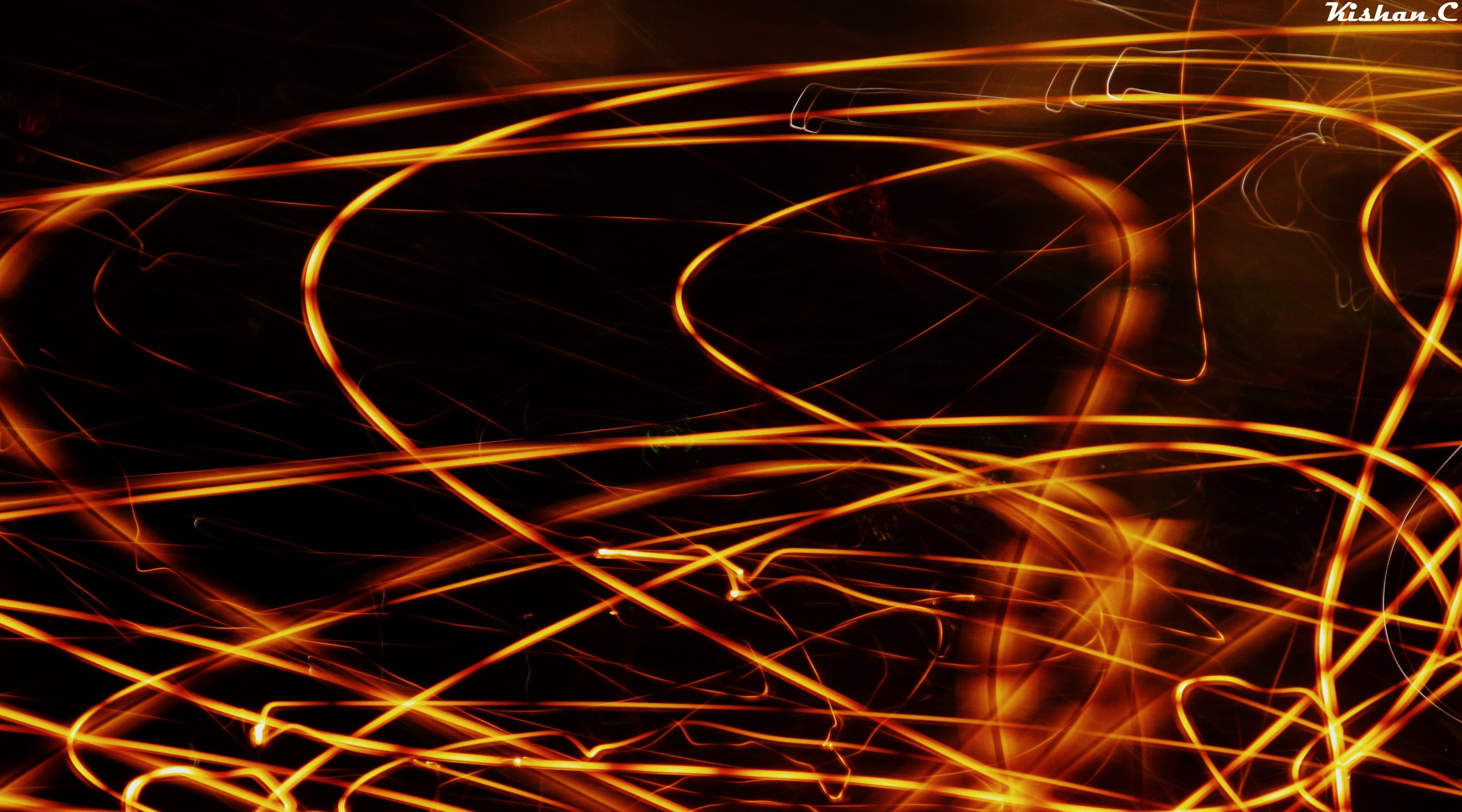 black background, glowing, motion, light trail, Orange, diagram, night, complexity, Mood, today, burning, sparks, fire - natural phenomenon, pattern, backgrounds, HD Wallpaper