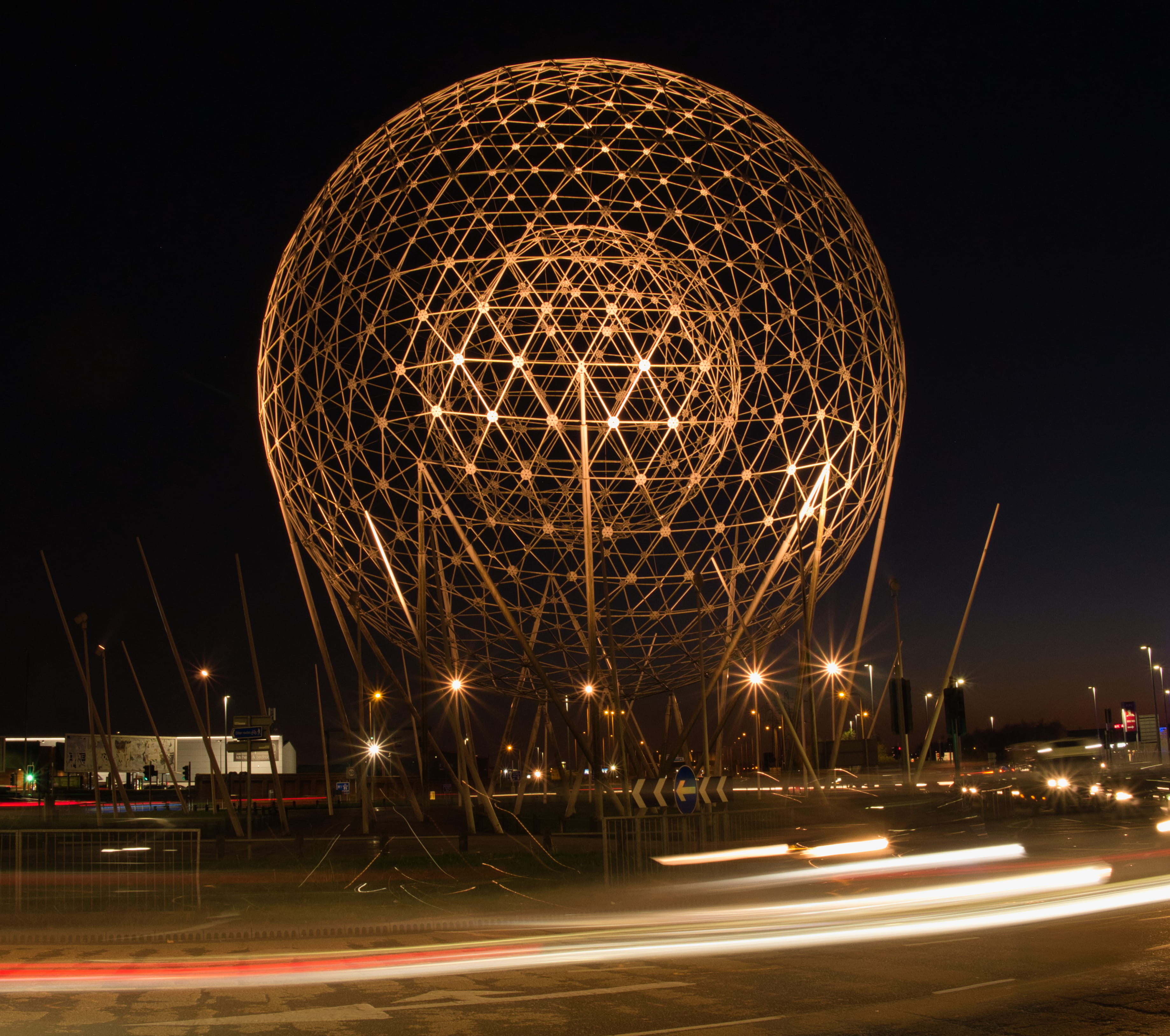 travel destinations, built structure, decor, dome, outdoors, street light, speed, night, art, 2K, architecture, illuminated, road, lighting, metropolis, HD Wallpaper