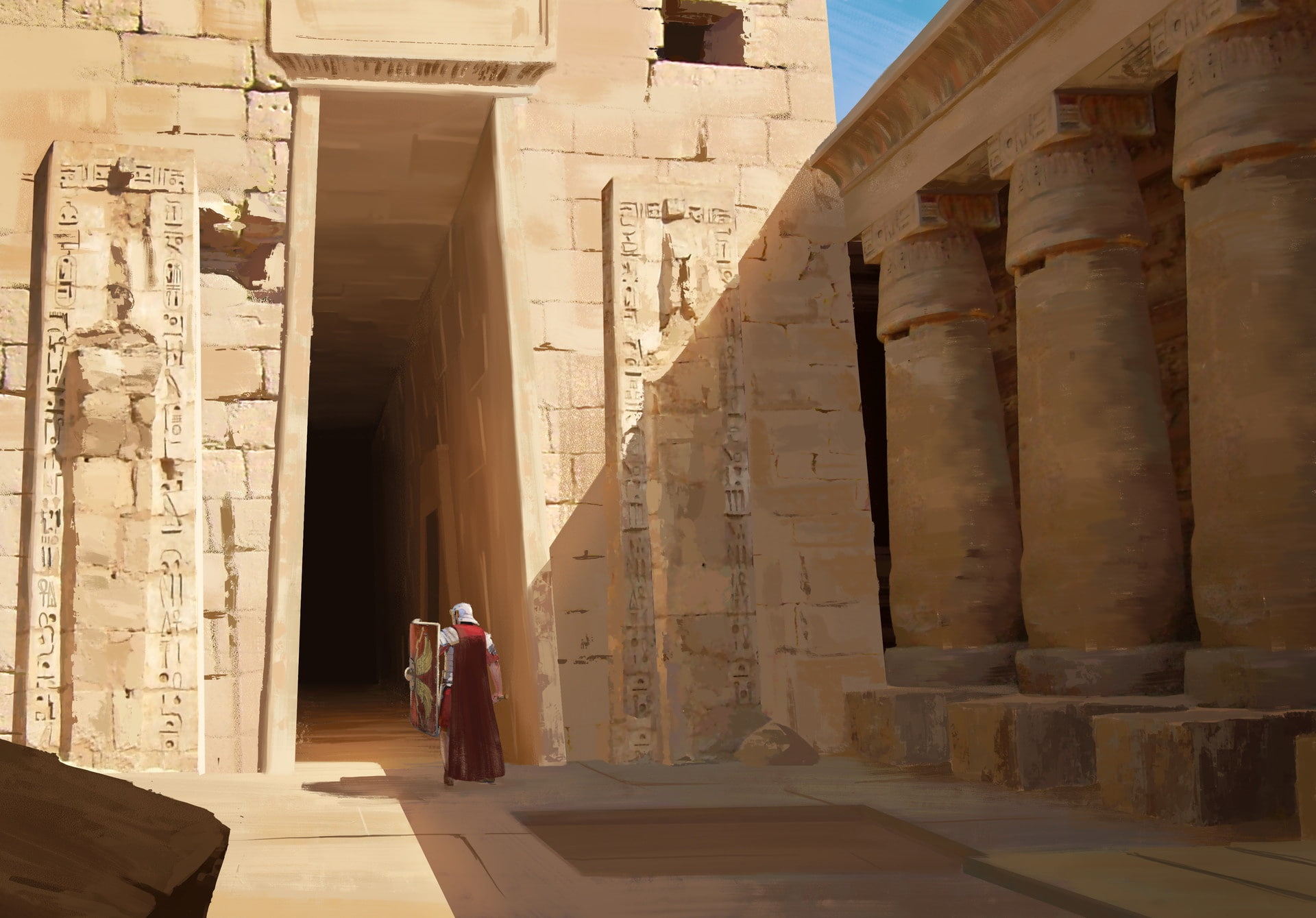 1080P, A Soldier really far from his Home, egyptian temple, warrior, HD Wallpaper