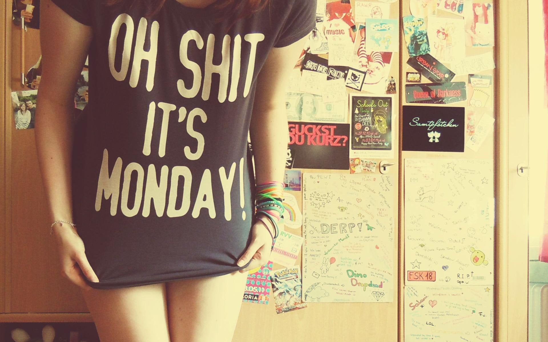 1080P, funny, monday, t-shirt, kitchen, posters, shit, oh, clothes, HD Wallpaper