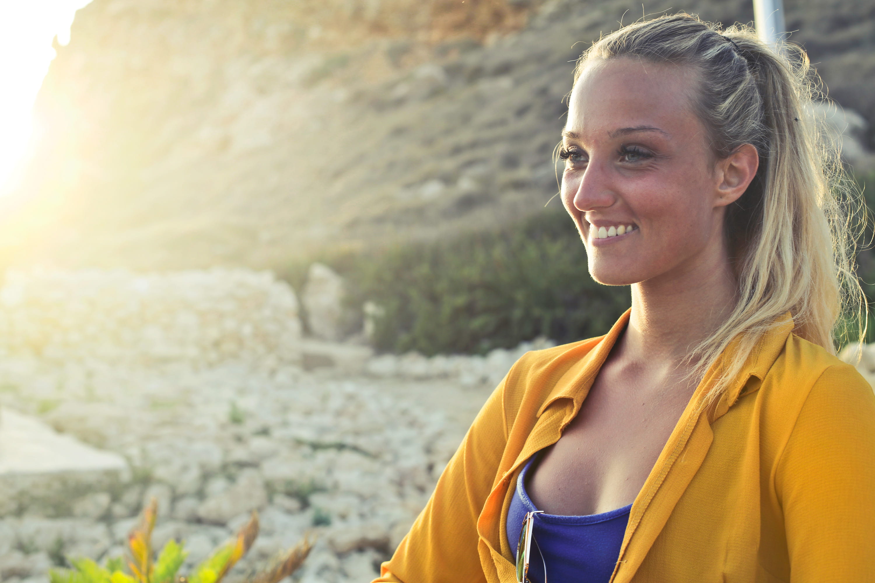 farm, hair, nature, outdoors, vacation, tan, button, emotion, smiling, summer, woman, headshot, white, blonde, posing, leisure activity, one person, 2K, HD Wallpaper