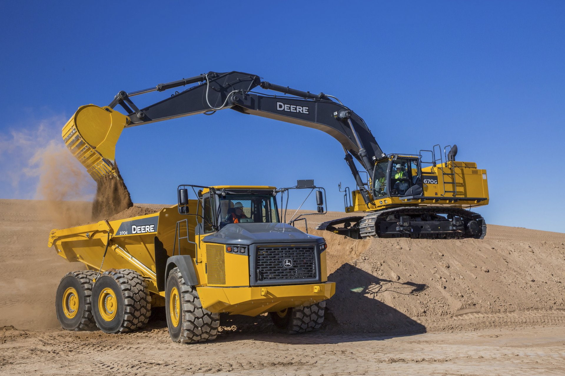Excavator, John Deere 670G, Dump Truck, 1080P, Vehicles, John Deere 370E, HD Wallpaper