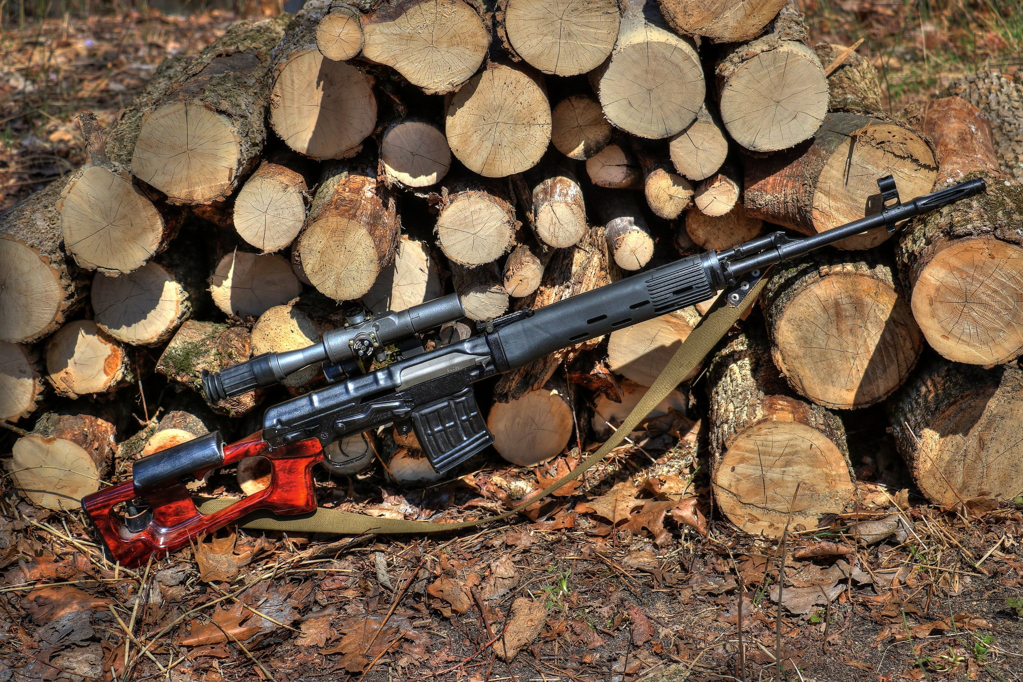 timber, day, deforestation, tree, nature, stack, large group of objects, weapon, wood - material, lumber industry, Dragunov sniper rifle, field, no people, HD Wallpaper