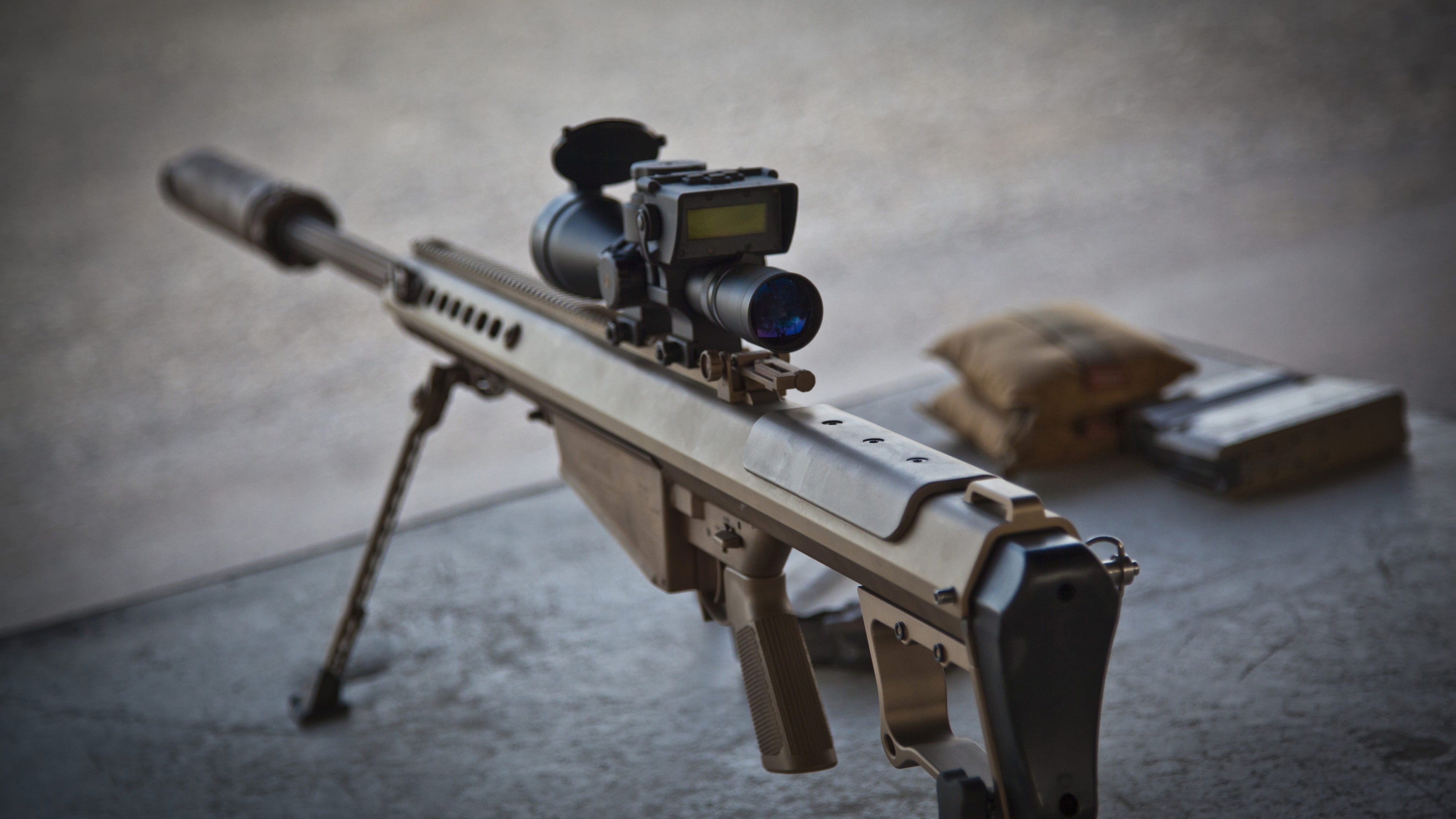 anti-materiel, selective, photo, M82A1, M107, scope, sniper rifle, focus, rifle, M82, Barrett, Light fifty, ammunition, bullets, 4K, HD Wallpaper