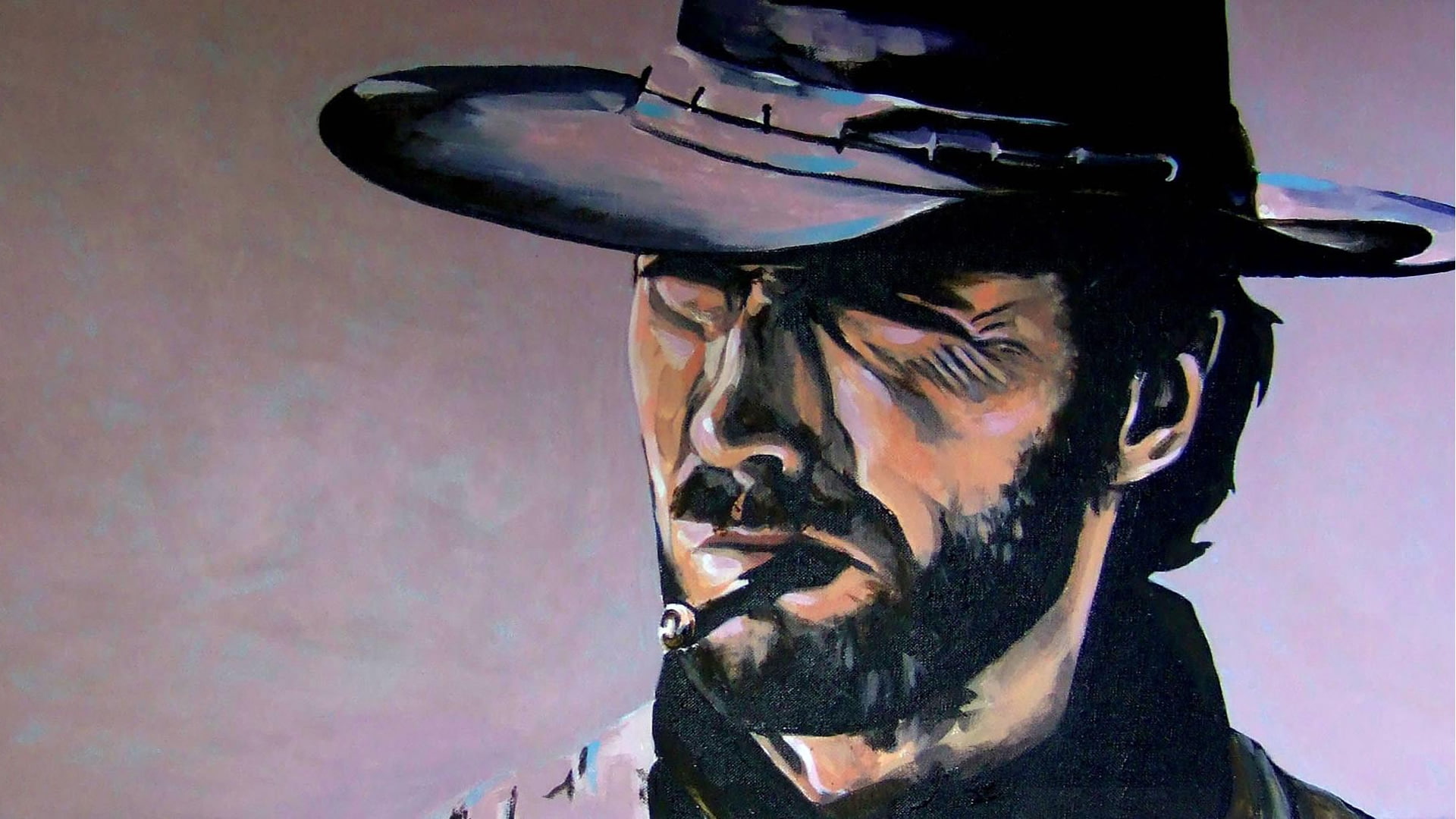 smoking, hat, dark, 1080P, clint, clint eastwood, eastwood, beard, hd, squinting, colors, HD Wallpaper