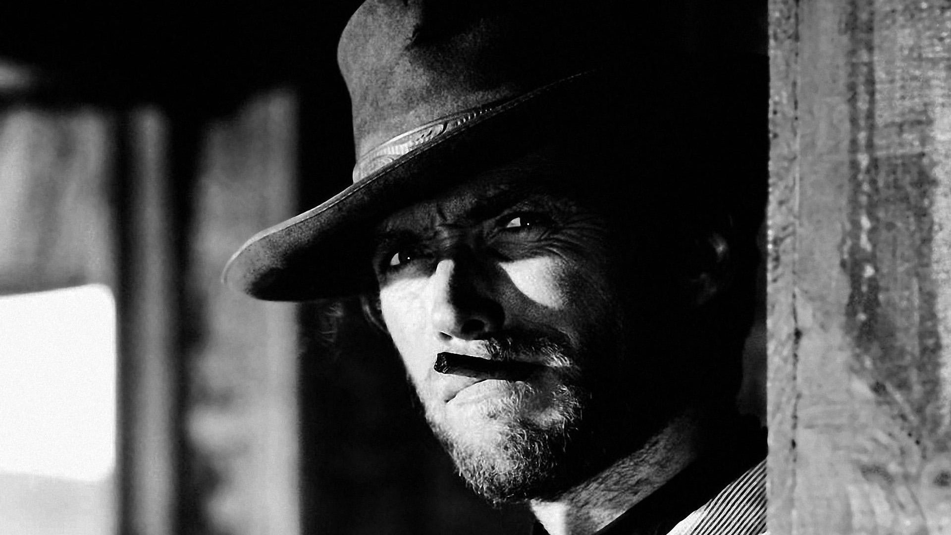 men, Clint Eastwood, actor, hat, monochrome, 1080P, HD Wallpaper