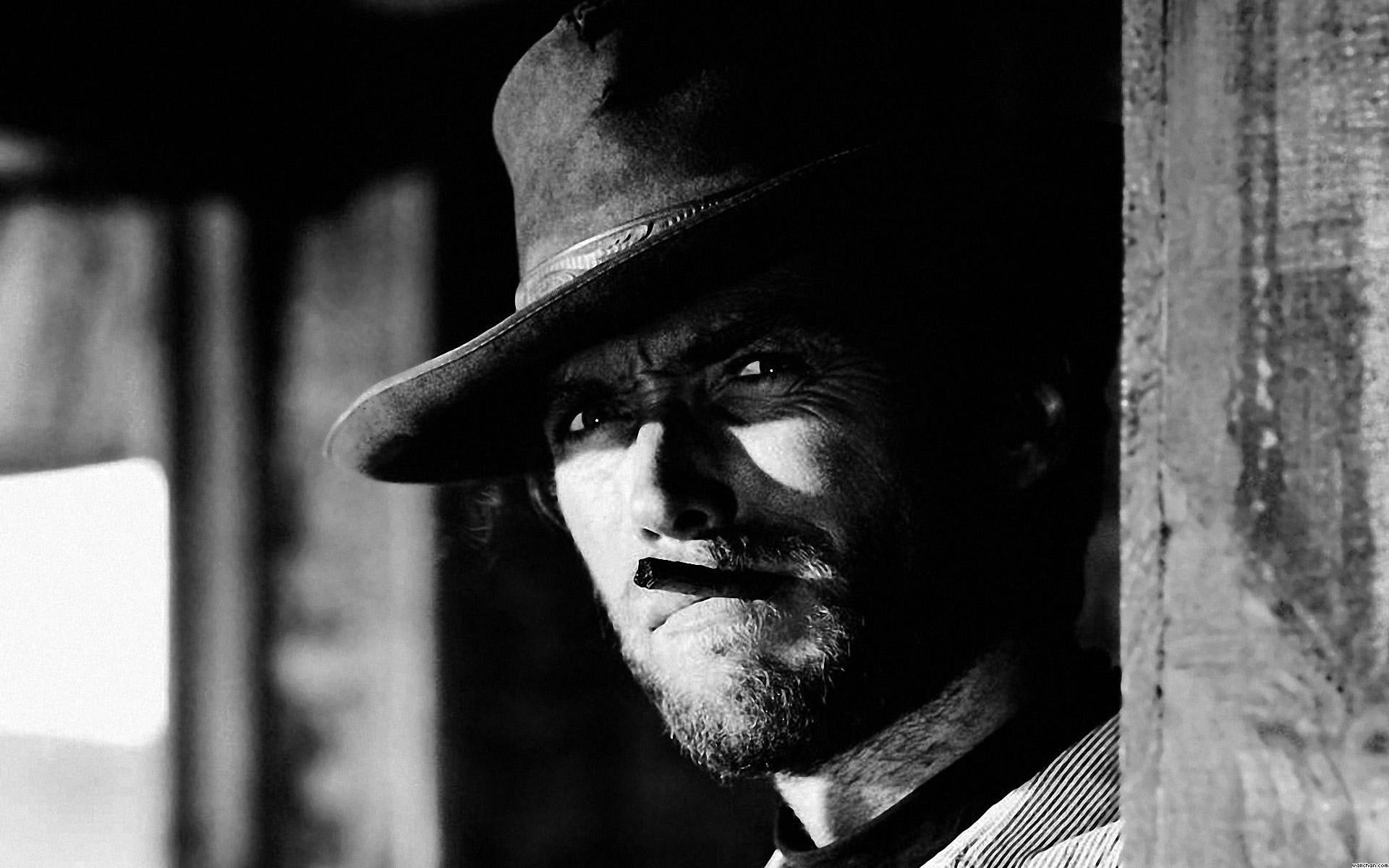 black and white, 1080P, eastwood, actor, male, clint, man, HD Wallpaper