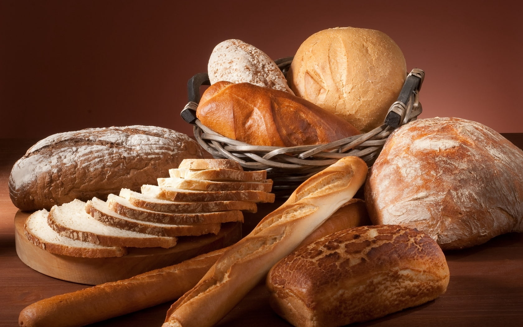 basket, different, white bread, sliced, board, bread, 720P, HD Wallpaper