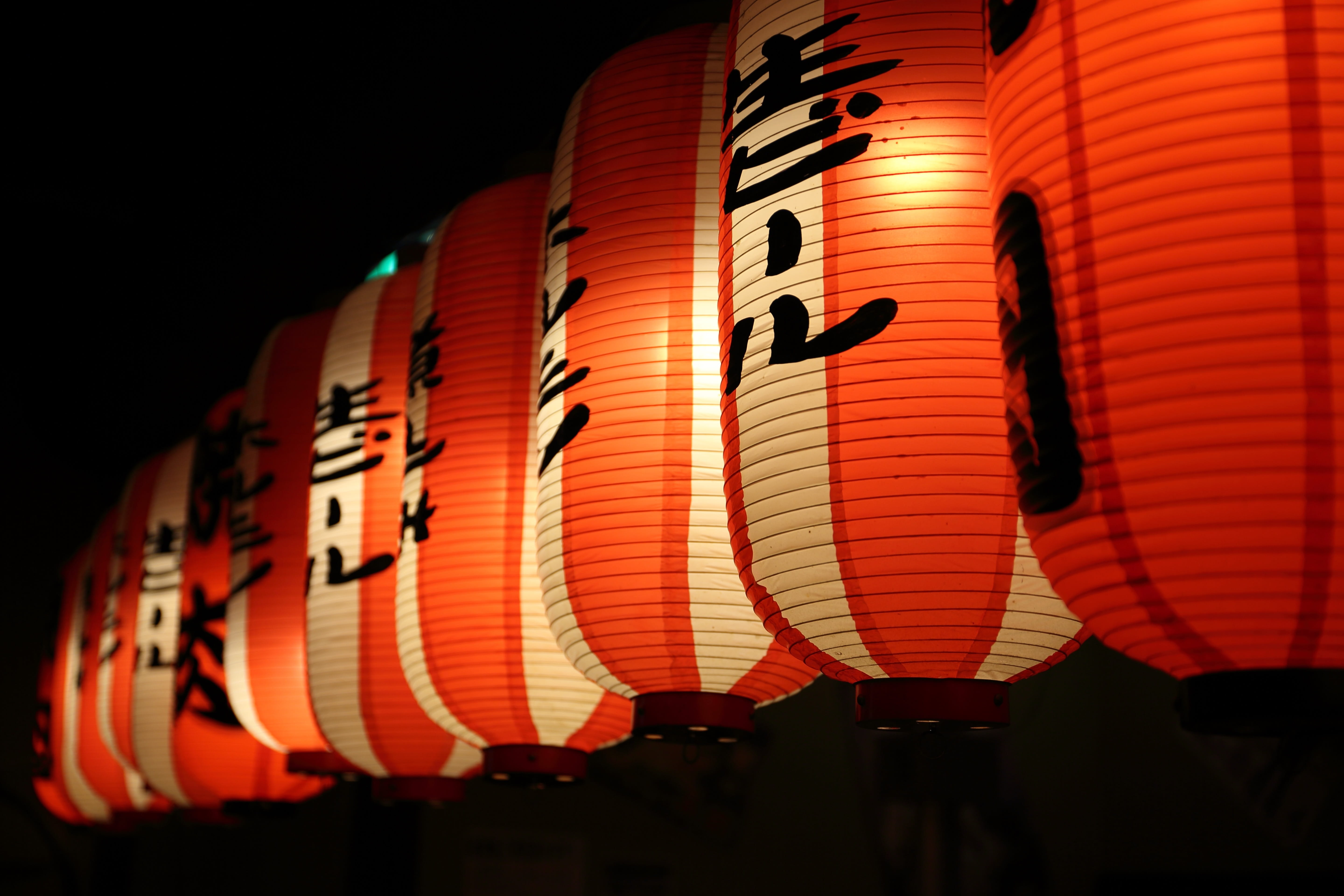chinese lantern festival, hanging, asia, red, balloons, low angle view, fly, colorful, people, repetition, china, in a row, communication, sign, night, HD Wallpaper