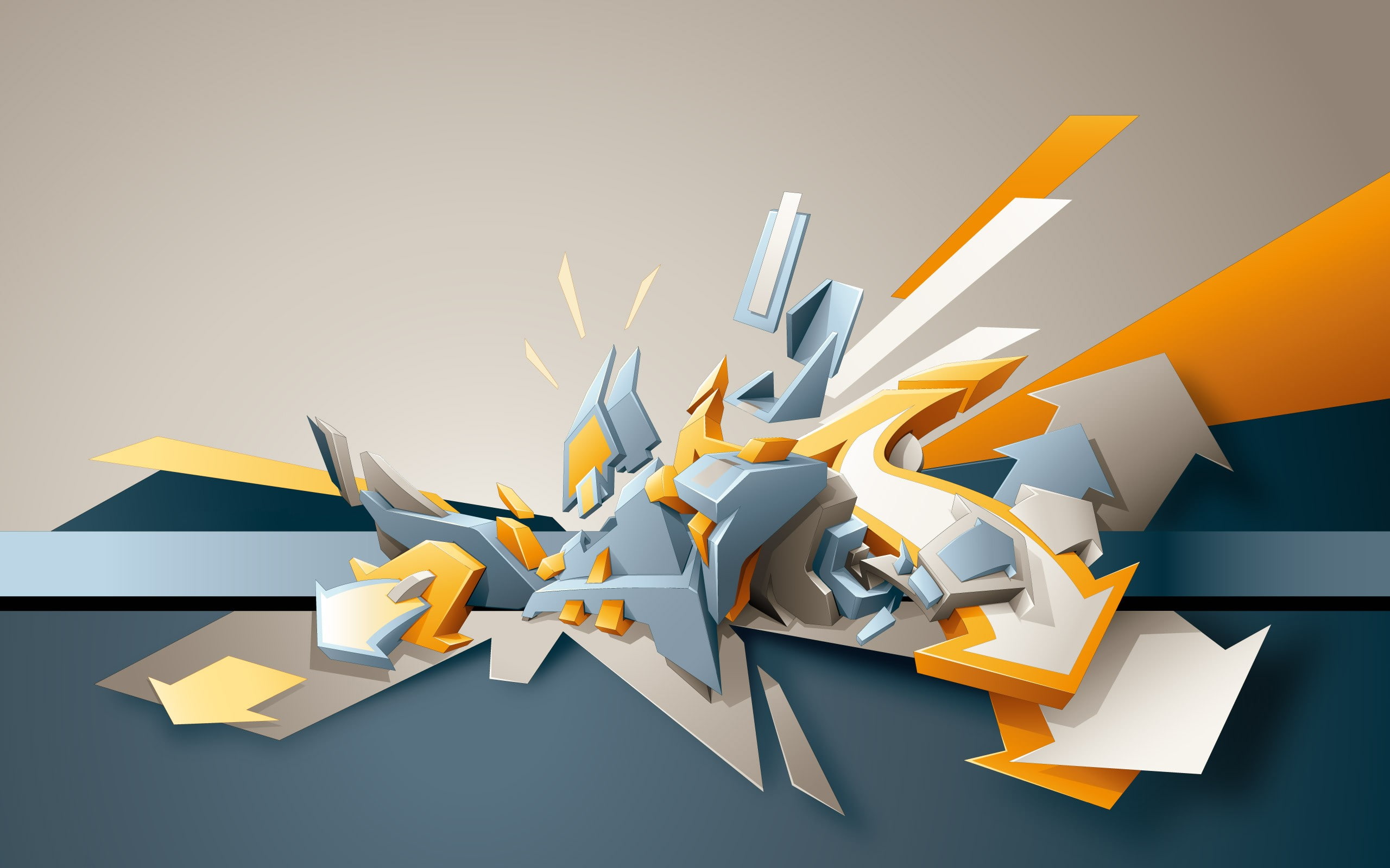 abstract, arrows (design), blue, 2K, shapes, gray, yellow, digital art, arrows, HD Wallpaper