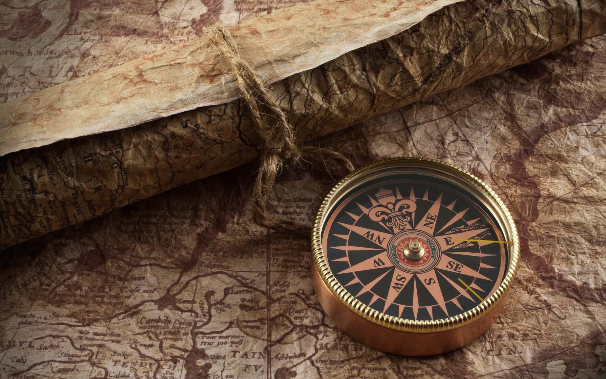 retro, compass, 2K, twine, map, HD Wallpaper