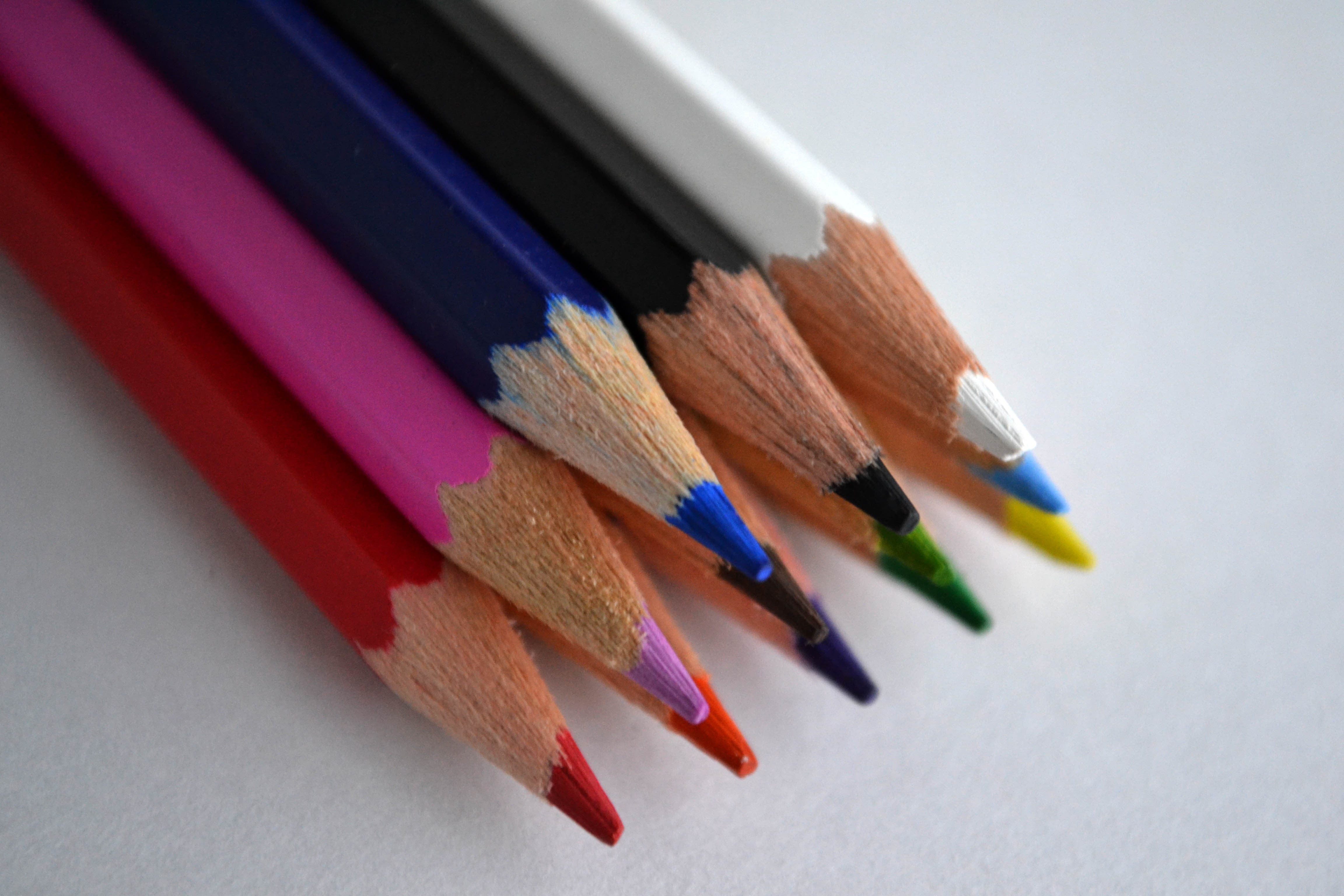 craft, extensions, creativity, indoors, pencil, no people, art and craft, assorted, 4K, in a row, colored pencil, purple, variation, color, macro, close-up, HD Wallpaper