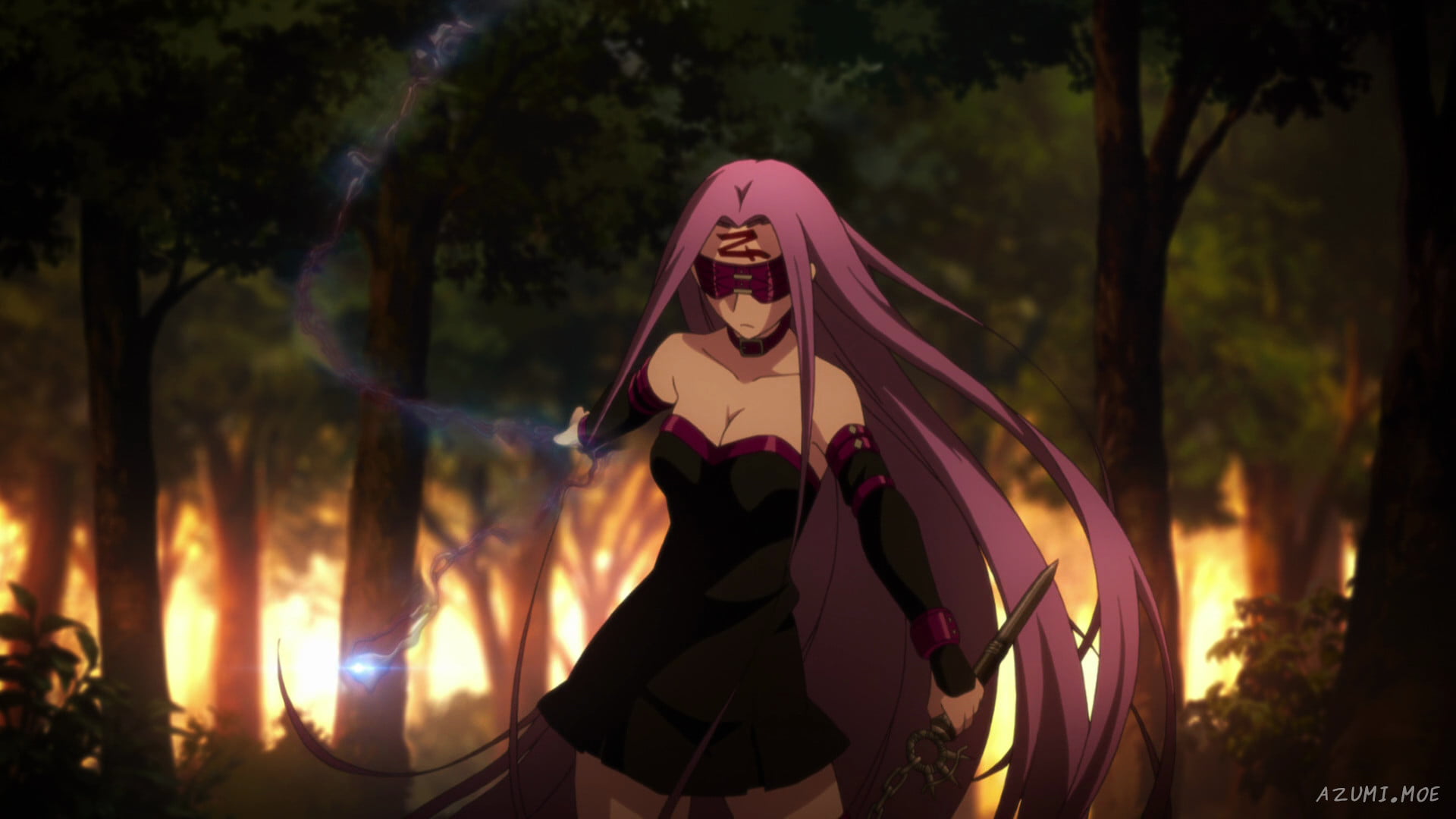 Rider (Fate/Stay Night), emotion, purple hair, outdoors, leisure activity, lifestyles, 1080P, front view, Fate Series, real people, young women, forest, HD Wallpaper