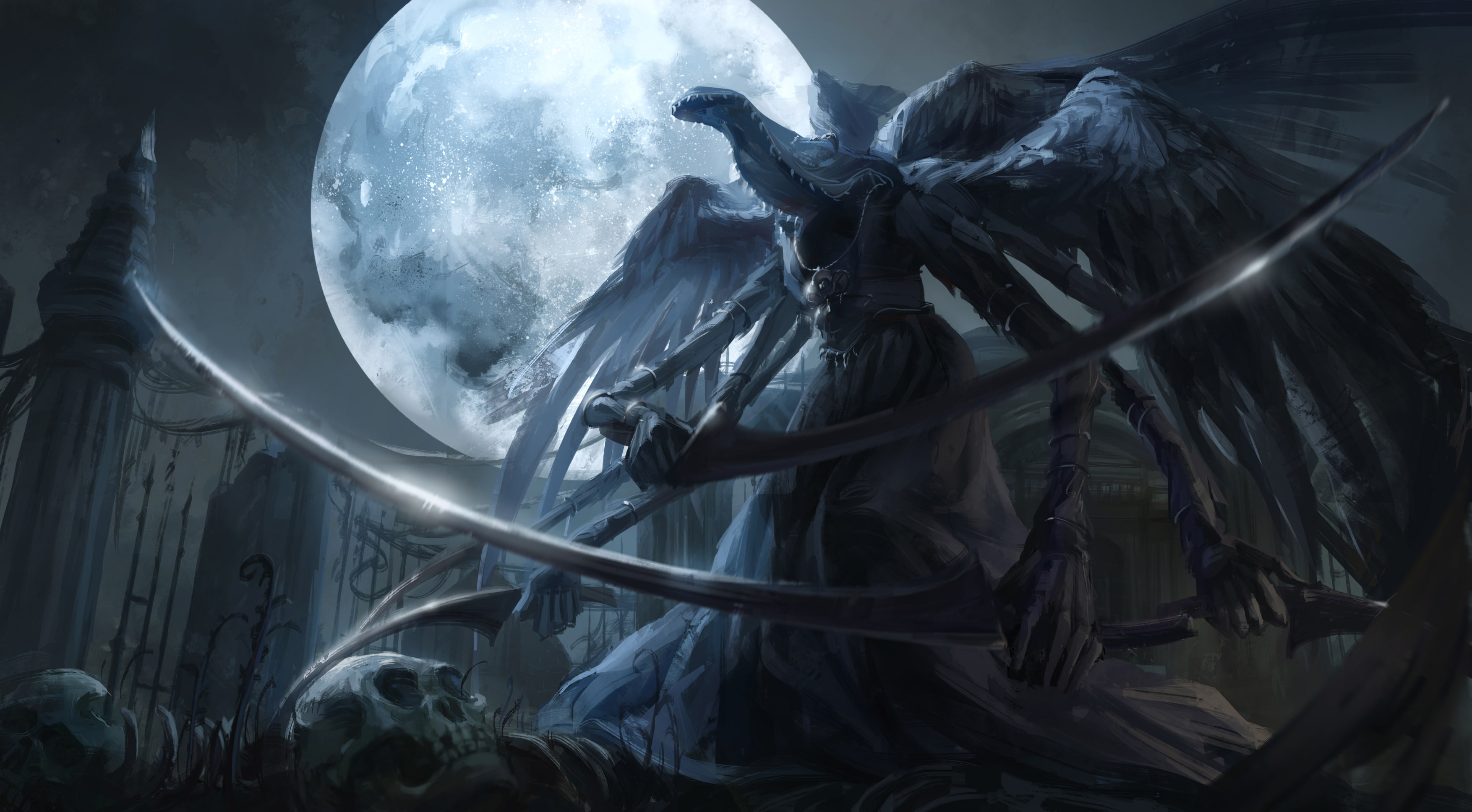 bloodborne, 2K, mergos did wet nurse, art, night, weapons, jlien-, the moon, braid, monster, HD Wallpaper
