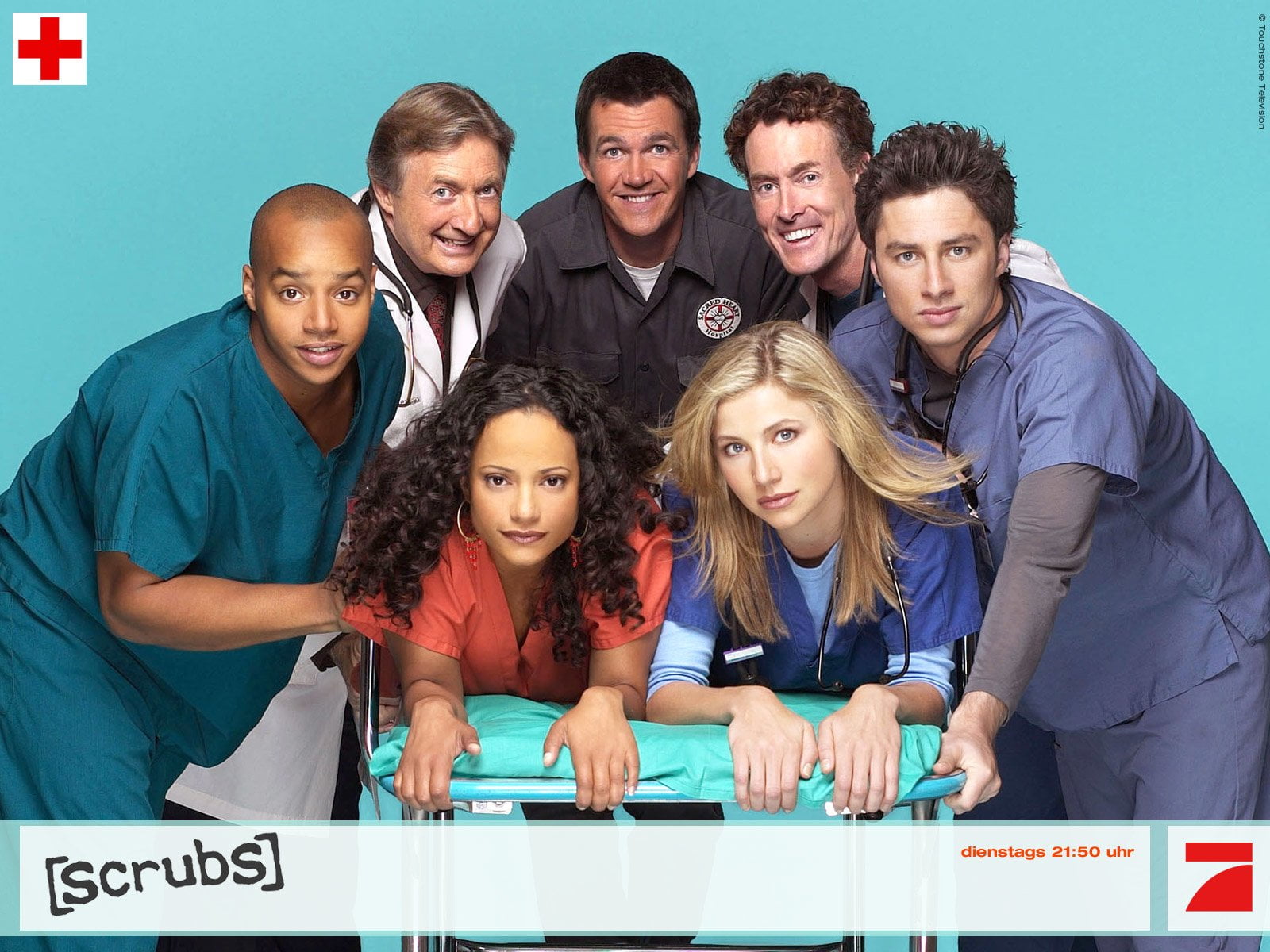 J. D. (Scrubs), Perry Cox, cheerful, emotion, 720P, Bob Kelso, cooperation, happiness, Christopher Turk, portrait, smiling, Judy Reyes, indoors, men, TV Show, HD Wallpaper