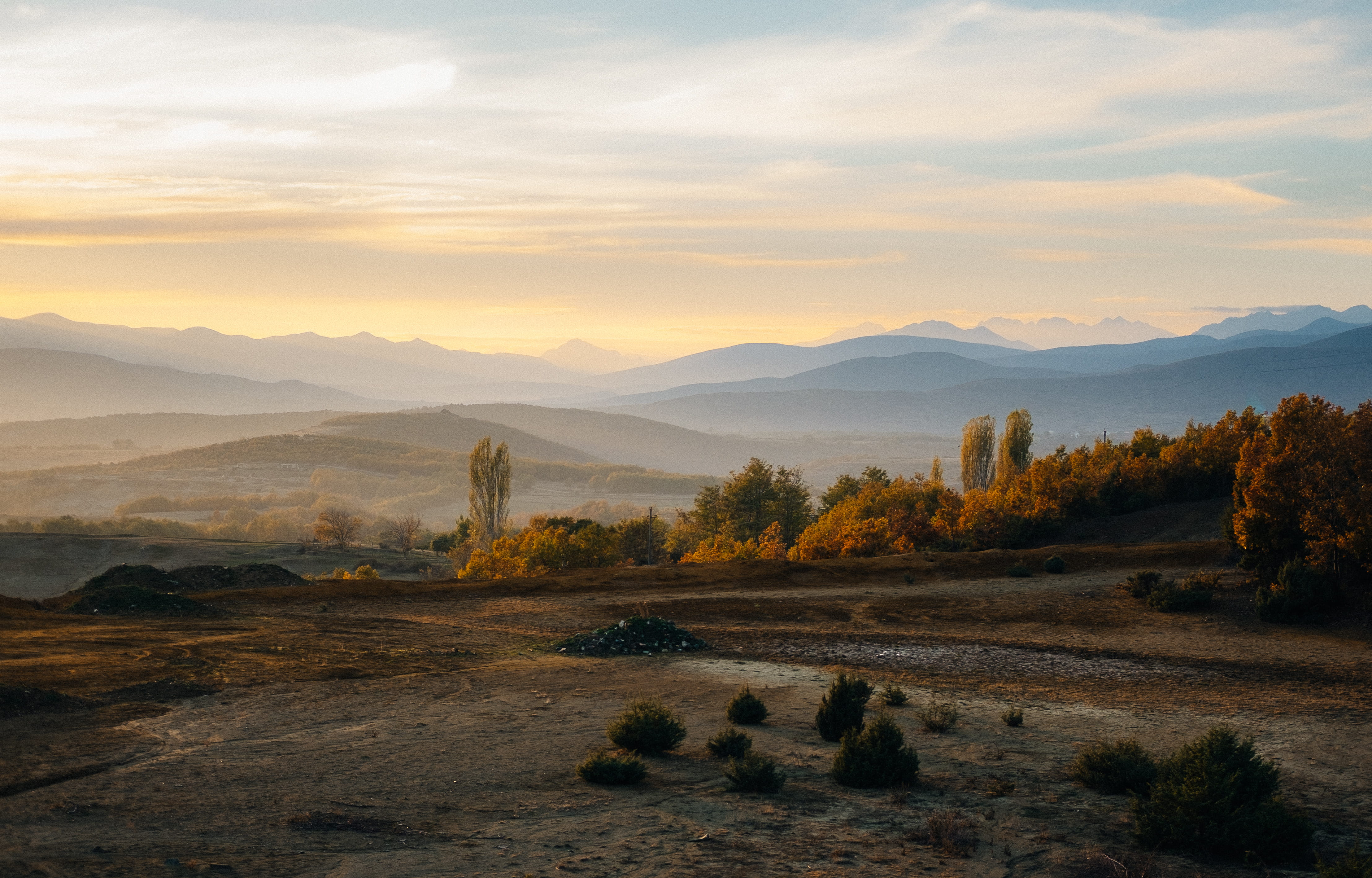 fog, nature, sunset, no people, golaj, landscape, mountain, albania, field, beauty in nature, environment, tranquil scene, outdoors, idyllic, scenics - nature, HD Wallpaper