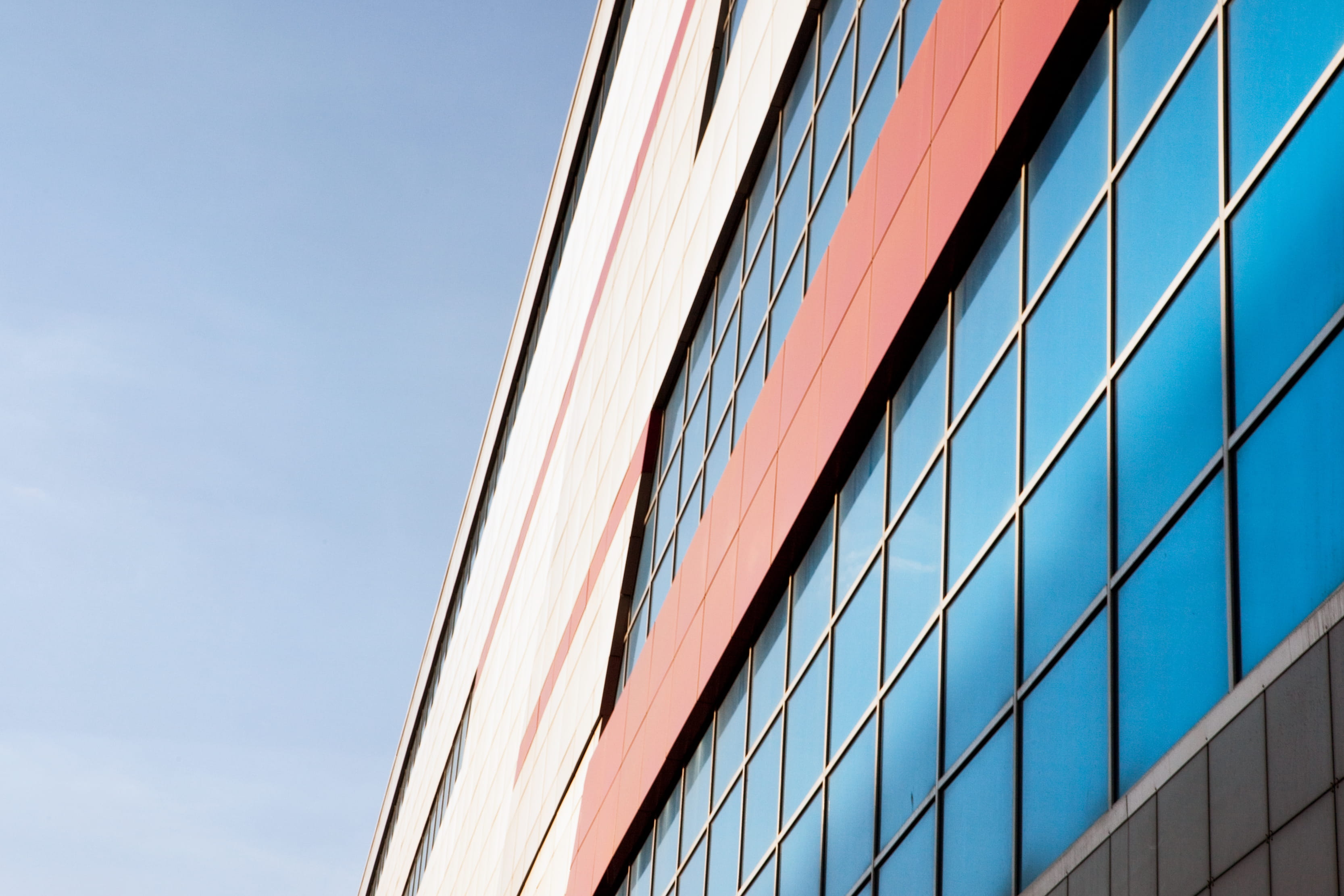 tech, high, up, real, window, glass, building exterior, office, business, outdoor, city, corporation, steel, pattern, tower, large, clear sky, design, blue, HD Wallpaper