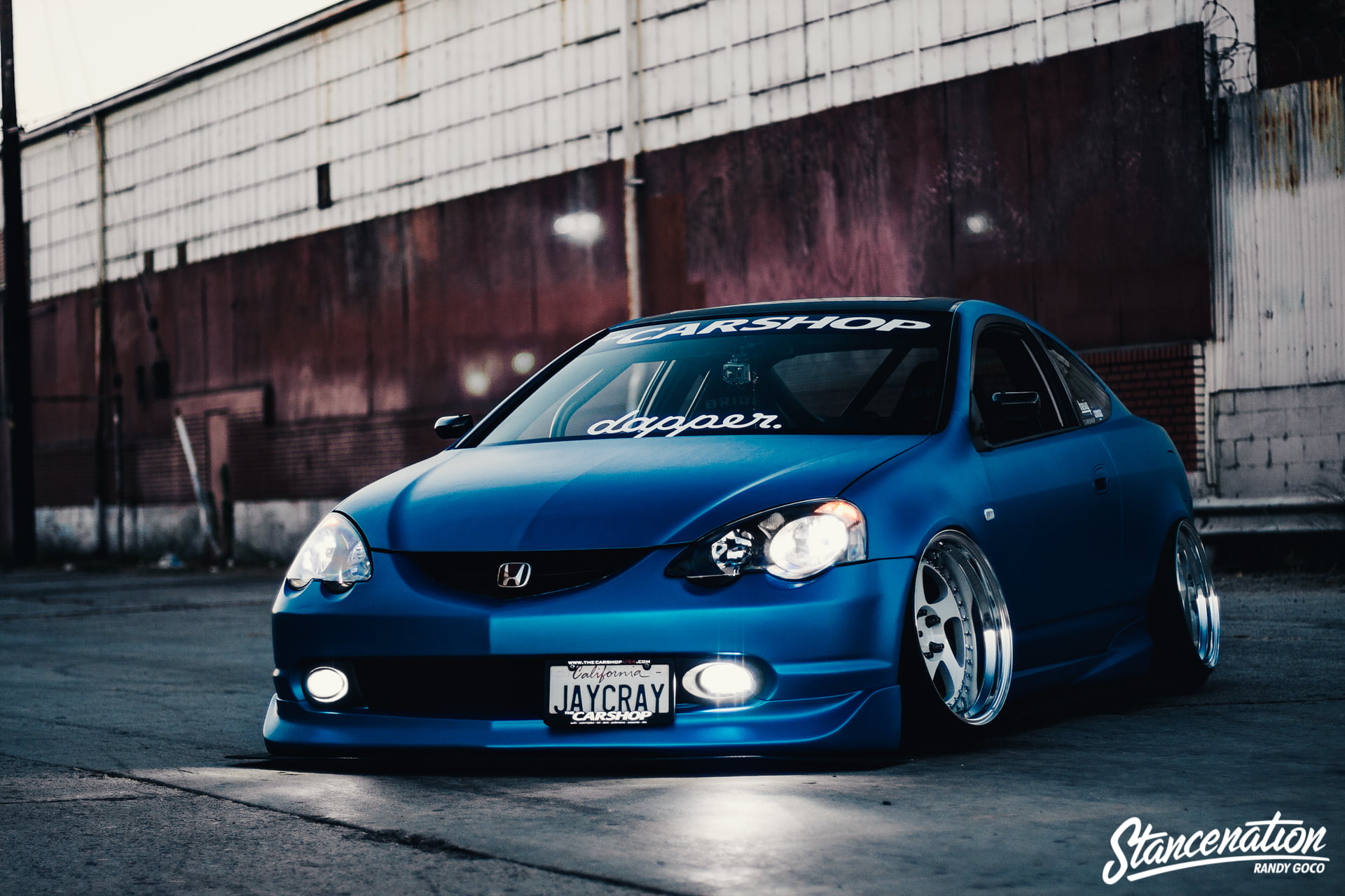 building exterior, blue, motor vehicle, Honda, StanceNation, rotiform, vintage car, wealth, road, day, mode of transportation, vehicle, land vehicle, acura rsx, HD Wallpaper