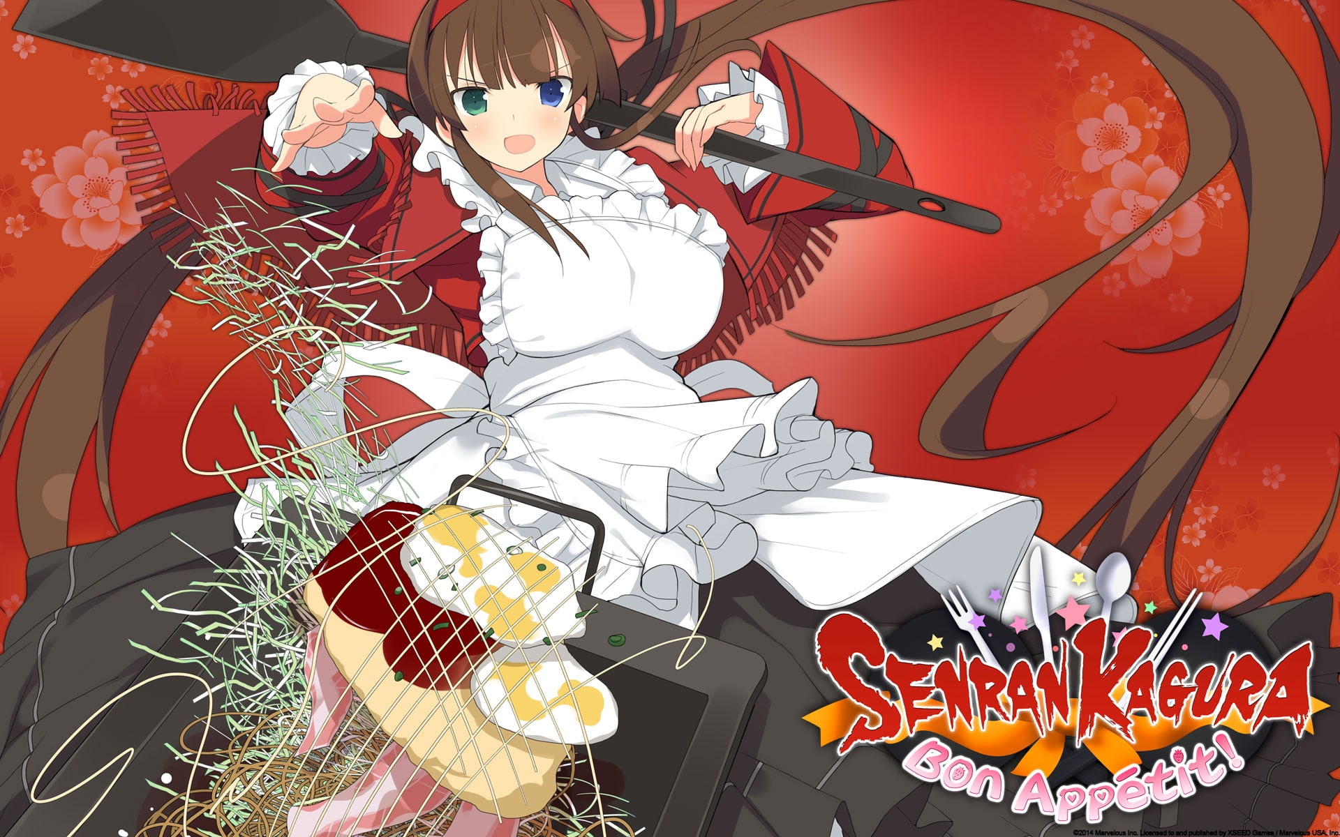 headband, red, ryobi, bon, (senran, brown, 1080P, food, eyes, kagura), hair, appetit, tagme, senran, 253580, konachan, apron, kagura, logo, com, (artist), HD Wallpaper