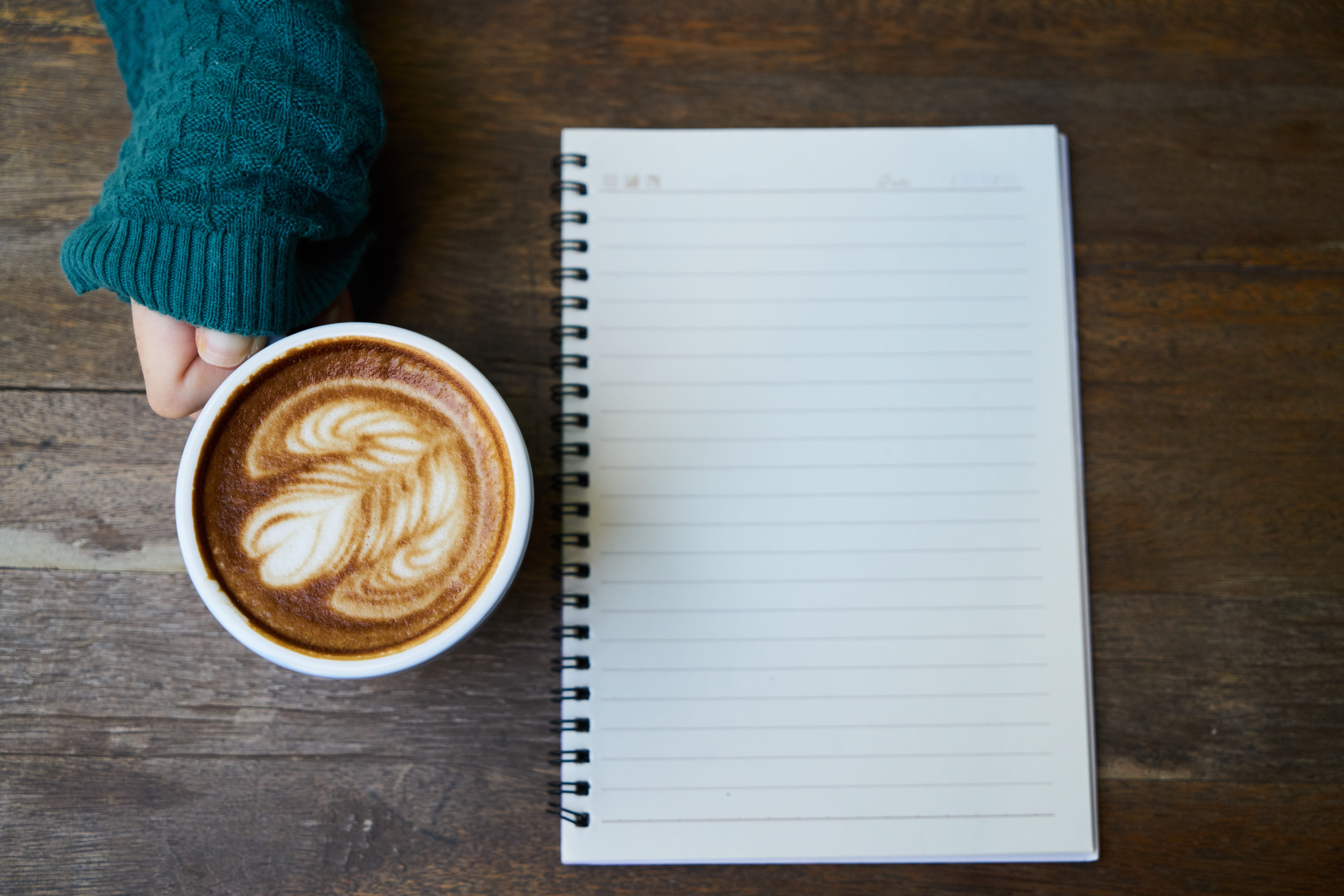 hand, holding, refreshment, beside, frothy drink, finger, coffee, latte art, writing, note pad, brown, rules, book, table, hot, texture, food, black, page, HD Wallpaper
