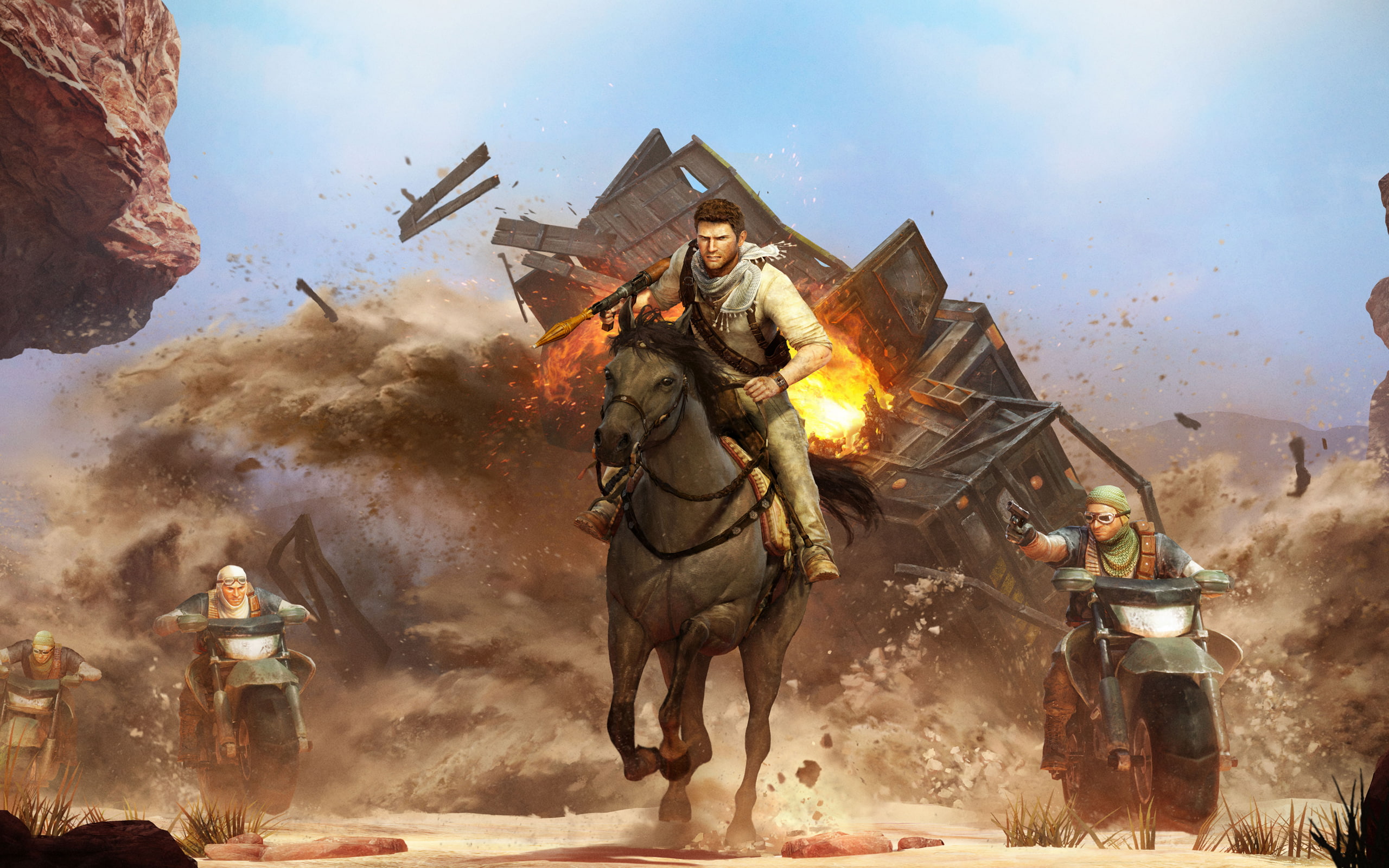 game, uncharted, deception, riding, man, 2K, horse, drakes, application, HD Wallpaper