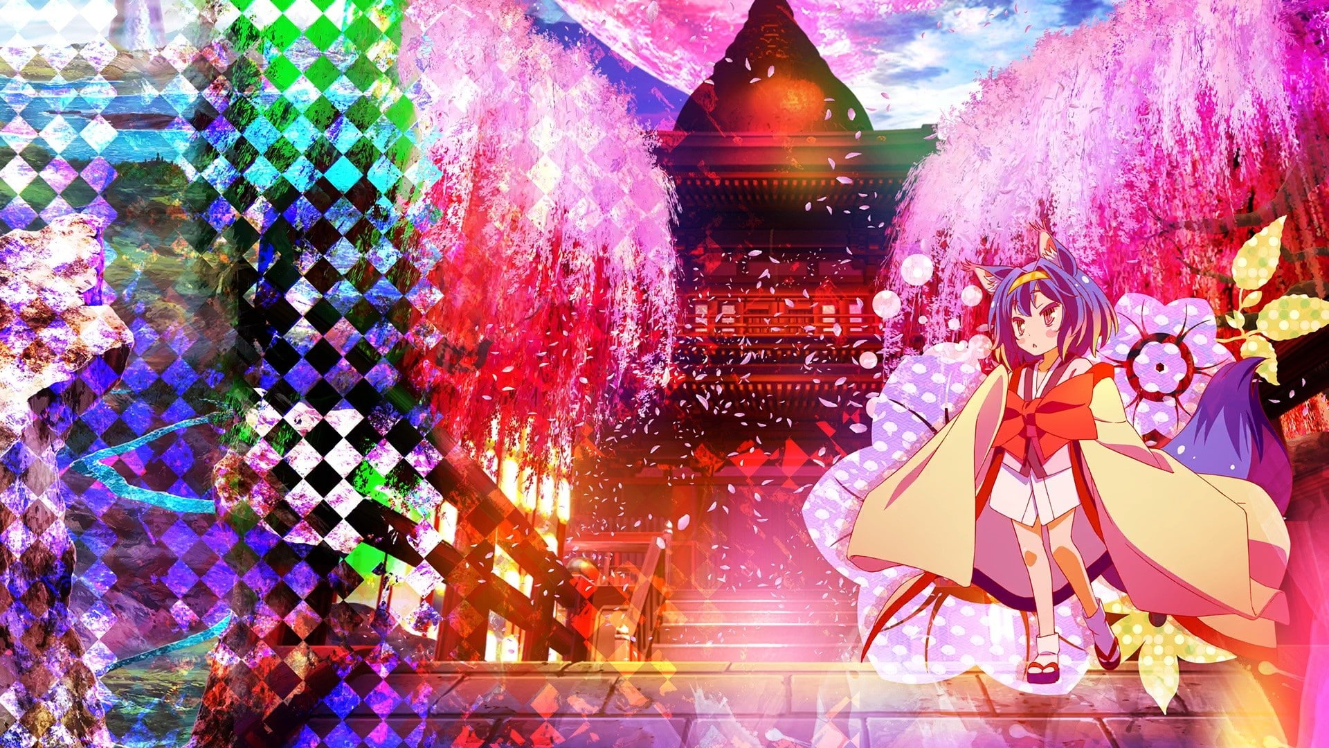 No Game No Life, people, anime, event, multi colored, adult, 1080P, outdoors, city, Hatsuse Izuna, lifestyles, christmas lights, decoration, celebration, HD Wallpaper