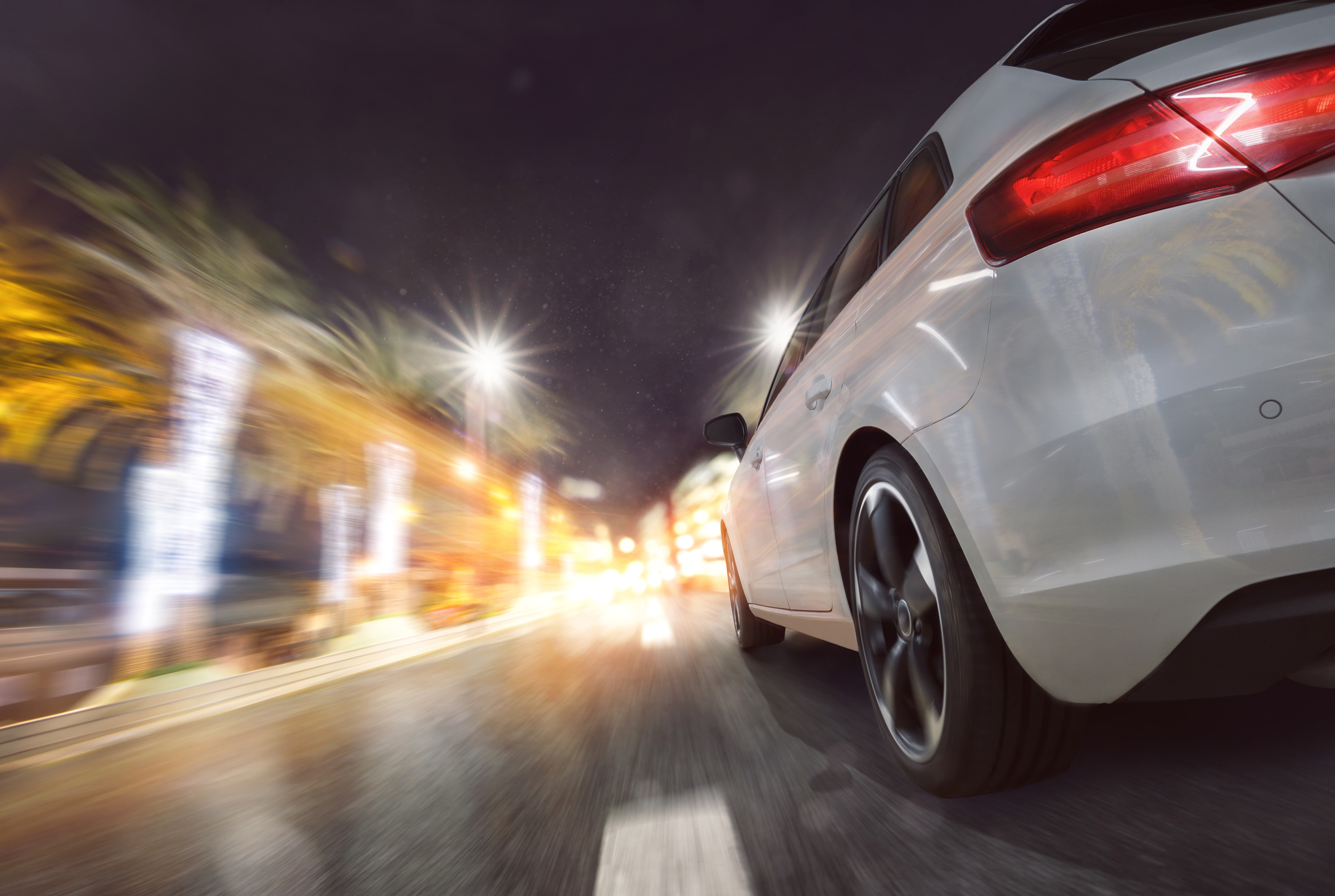 macro, feel of speed, bokeh, car, night metropolis, blur, city skyscrapers, lights light reflection, excerpt, the speed of movement, road lane markings, HD Wallpaper