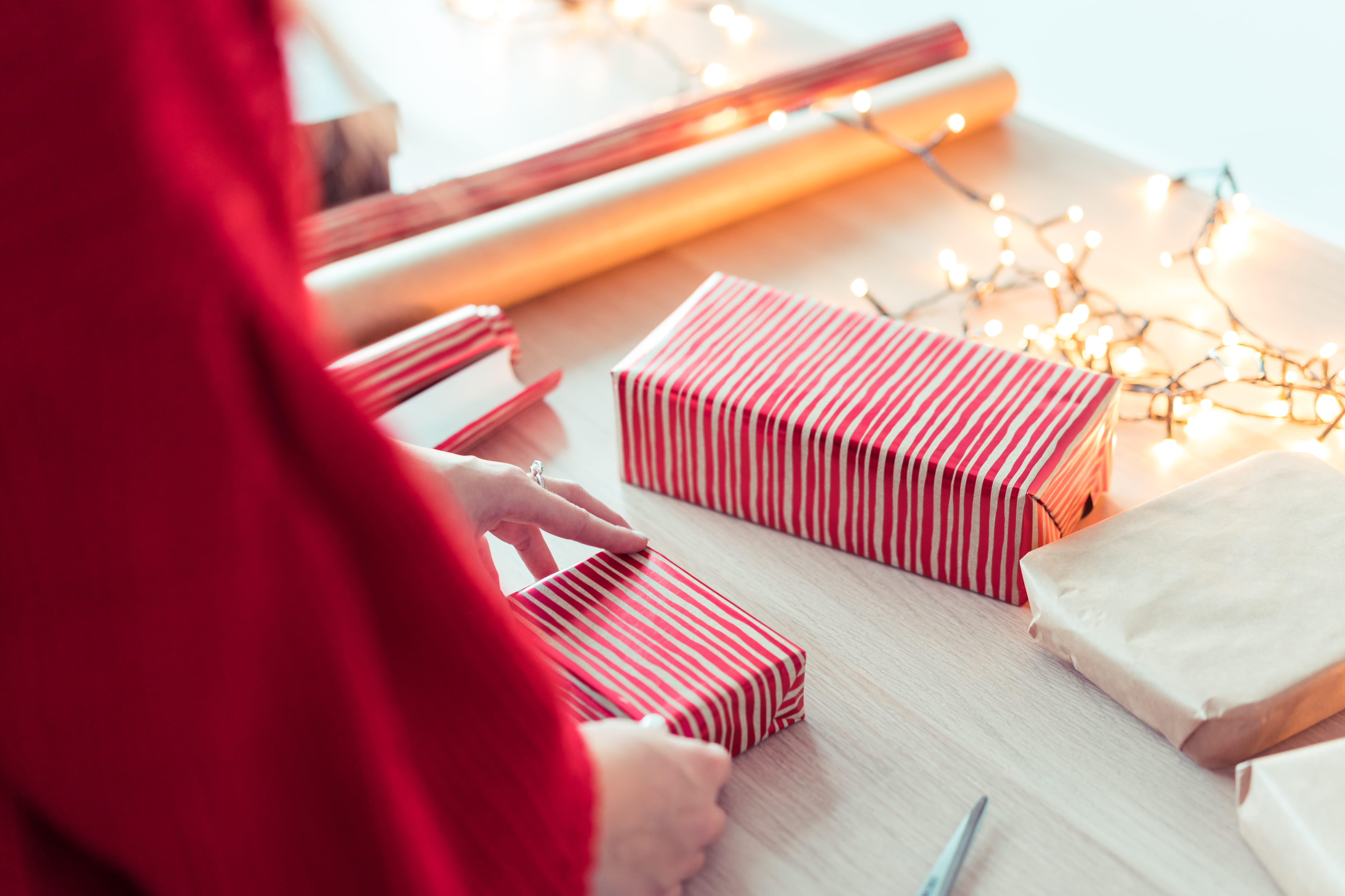 adult, one person, wrapping, midsection, christmas presents, decorations, 4K, christmas, gift wrapping, christmas time, human body part, human hand, women, HD Wallpaper