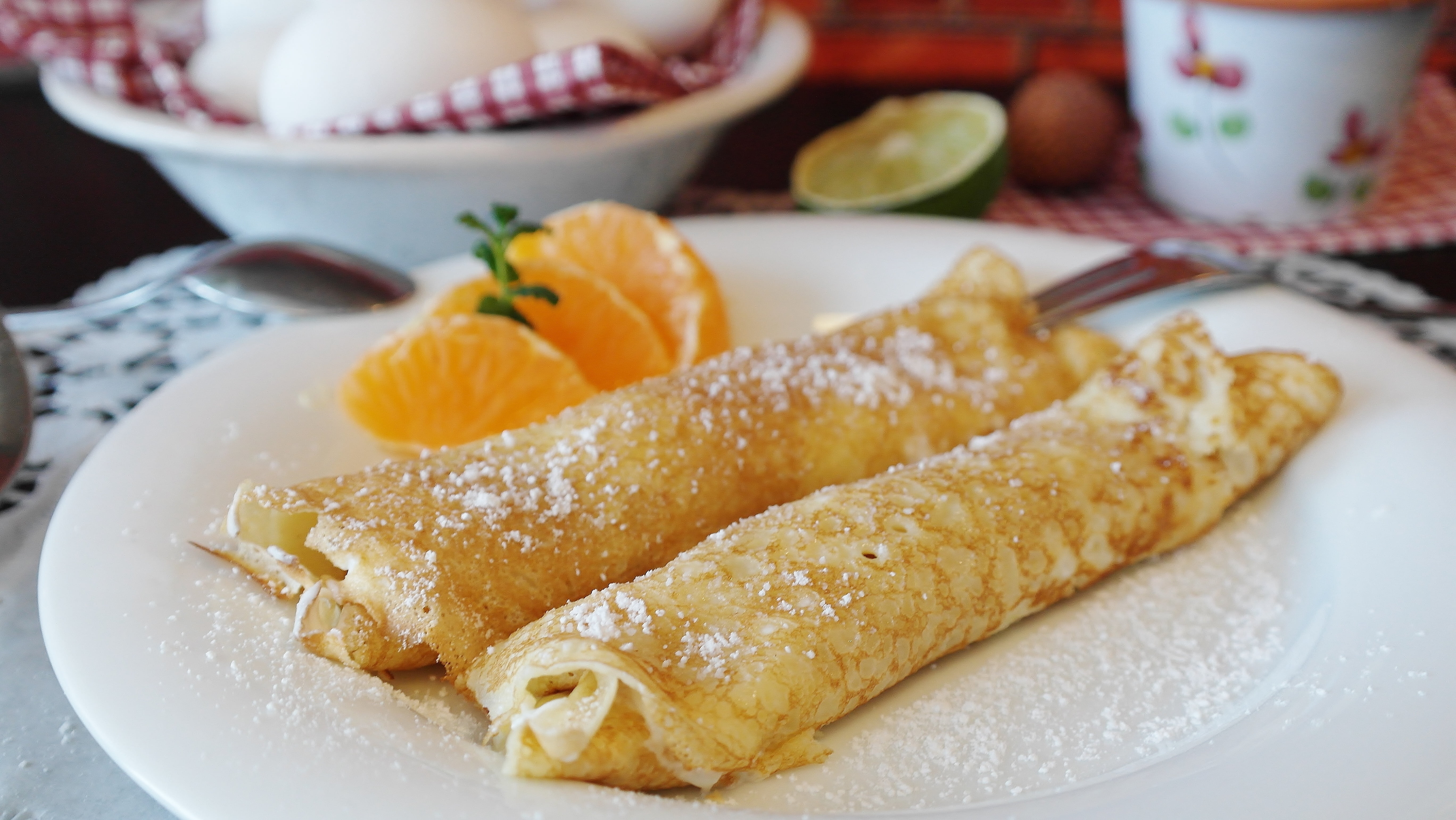 still life, sweet food, orange, süsspeise, temptation, flour, ready-to-eat, coffee time, garnish, egg, freshness, eat, sweet, cake, kitchen, crepe, food and drink, HD Wallpaper