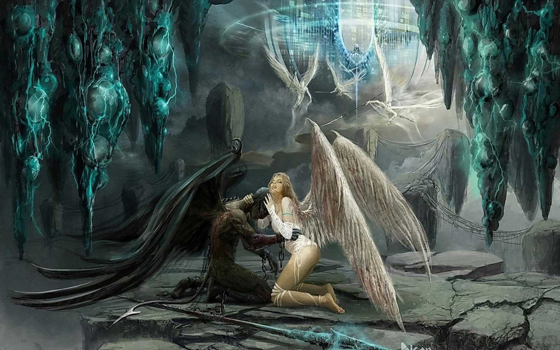 plant, the past, women, sitting, digital, history, 1080P, representation, fantasy art, tree, female, angel, architecture, animal wildlife, art and craft, HD Wallpaper