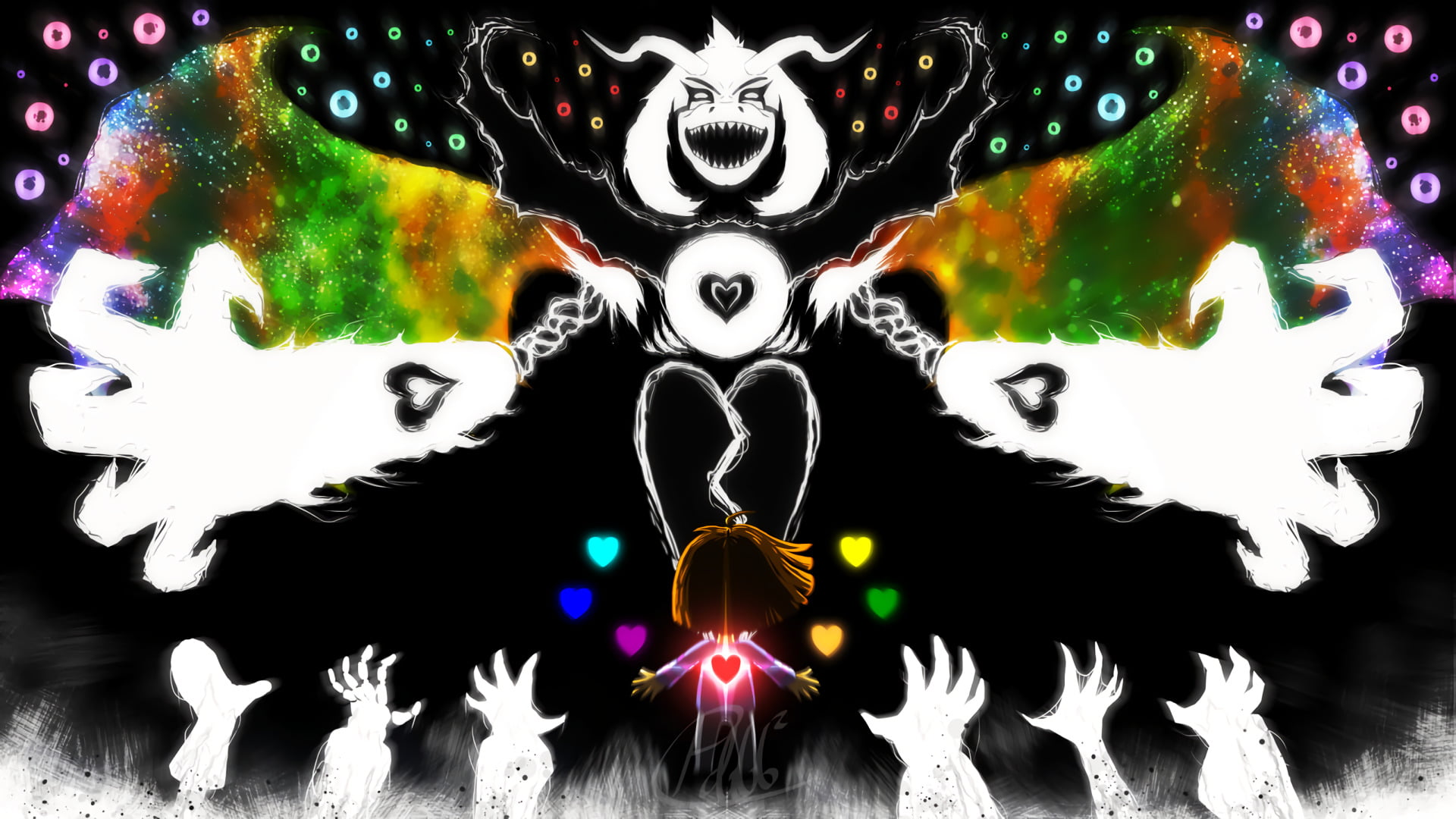 Video Game, multi colored, digital composite, Undertale, nature, pattern, Asriel (Undertale), composite image, abstract, black background, no people, body part, HD Wallpaper