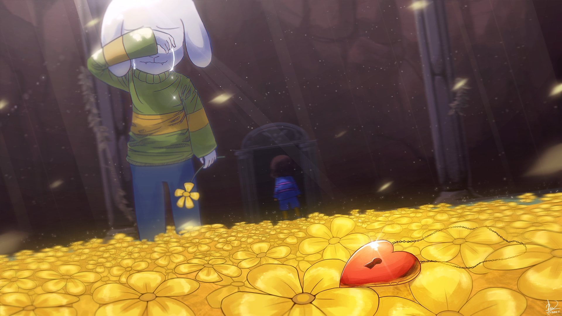food and drink, abundance, incidental people, Video Game, lifestyles, nature, glass - material, Asriel (Undertale), Frisk (Undertale), focus on foreground, HD Wallpaper