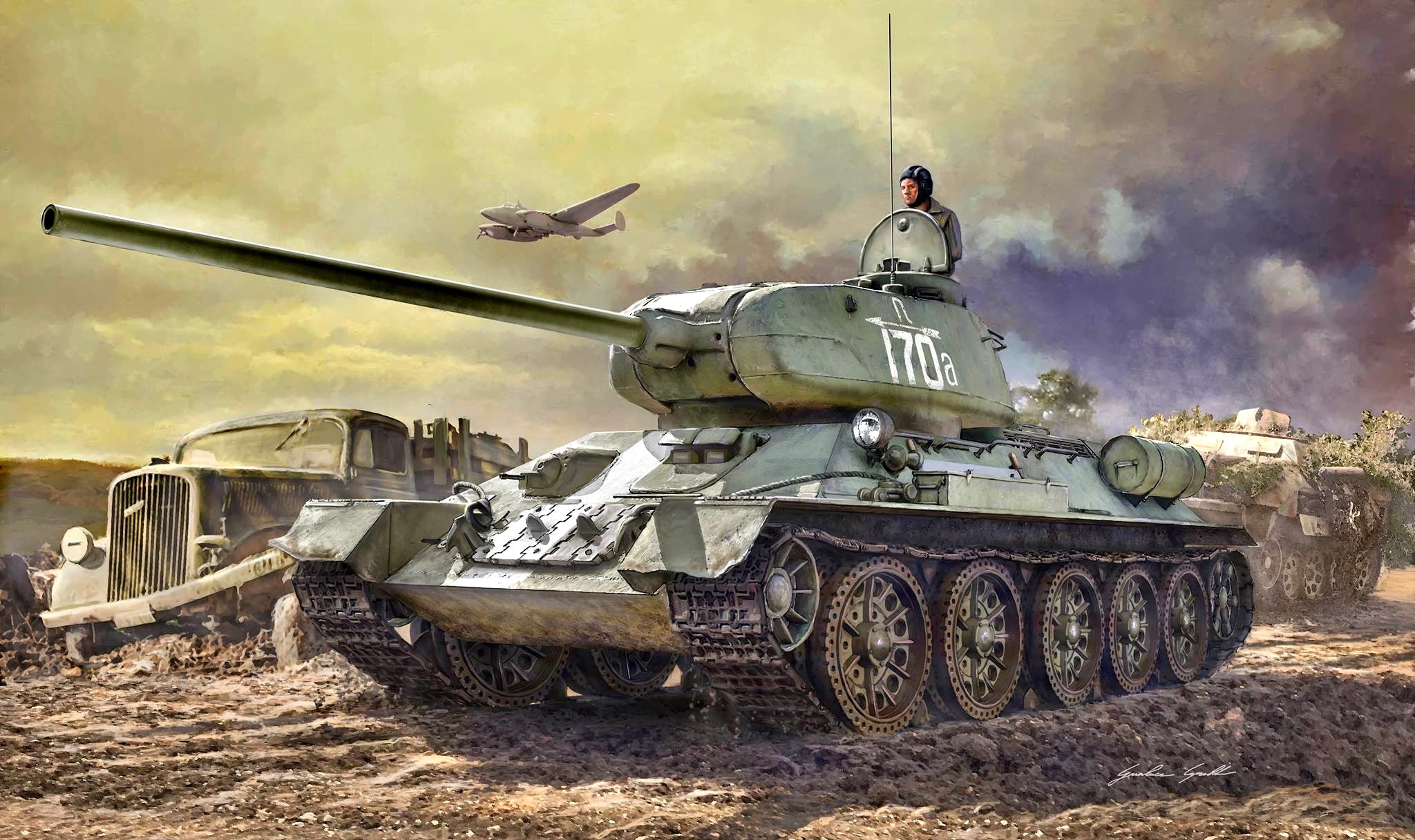 PE-2, Tanker, 1080P, bomber, Truck, Tank, T-34-85, Opel Blitz, HD Wallpaper