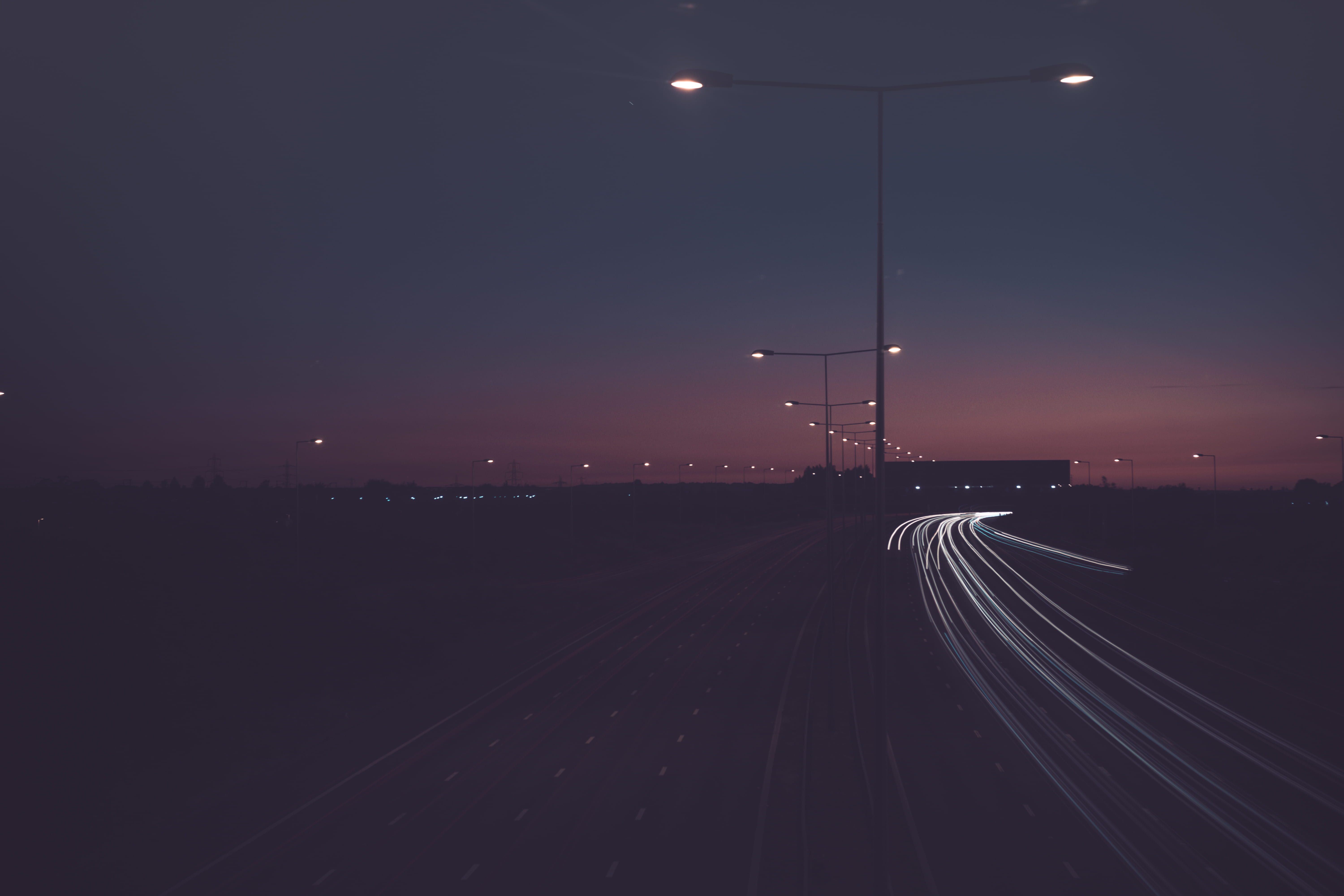 post, evening, illuminated, city, lighting equipment, motorway, transportation, 5K, dark, outdoors, no people, gray, urban, time, sunrise, near, HD Wallpaper
