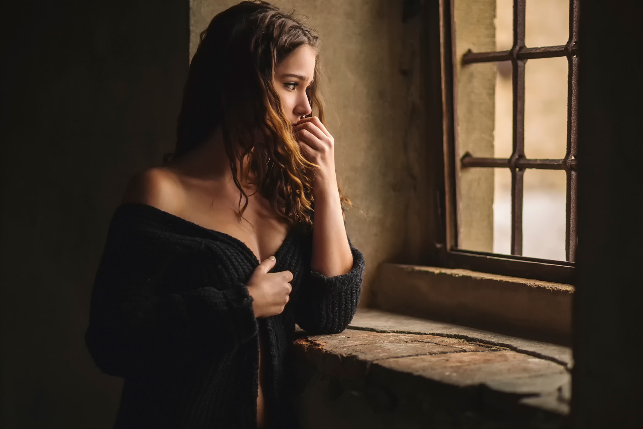1080P, Natural Light, sadness, Remember, neckline, window, girl, HD Wallpaper