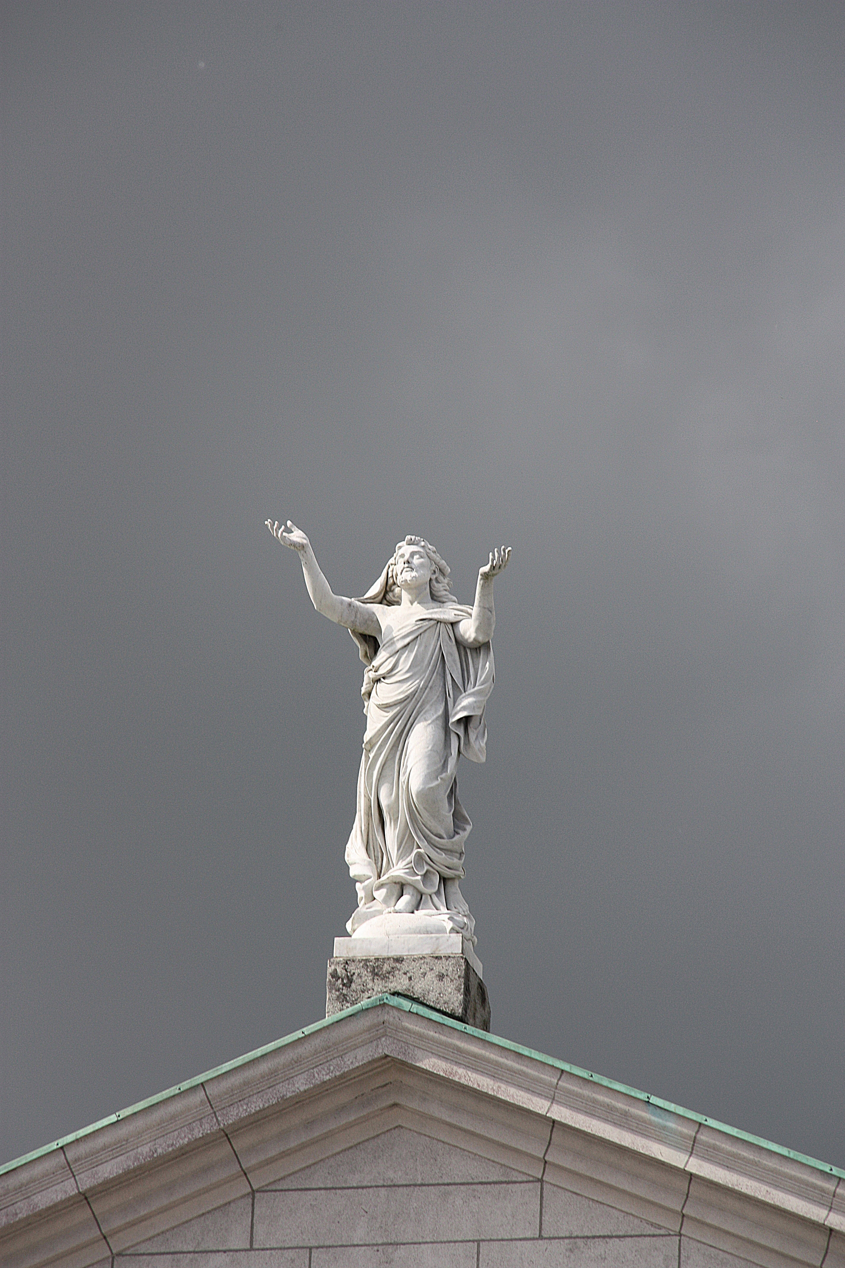 creativity, sky, angel, architecture, religion, church peter paul, belief, representation, dark clouds, Church, craft, Athlone, europe, famous Place, low angle view, Phone HD Wallpaper